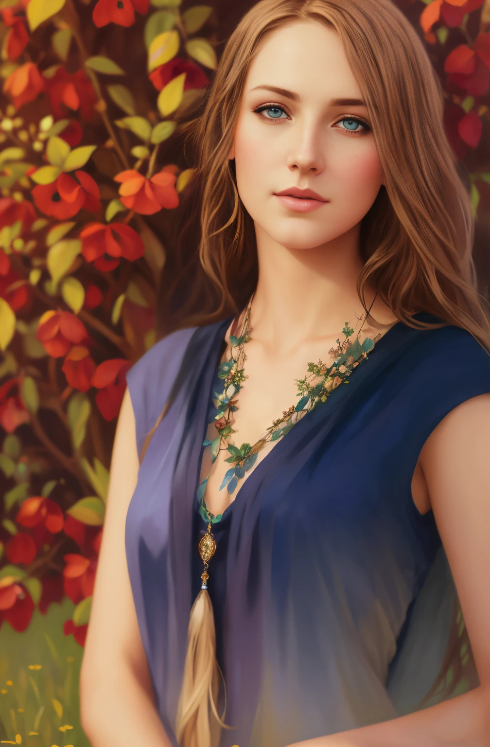 photograph of a woman with long hair and blue eyes in a field, beautiful fantasy art portrait, fantasy art portrait, fantasy portrait art, beautiful fantasy portrait, fantasy portrait, gorgeous digital painting, Detailed matte fantasy portrait, beautiful digital painting, beautiful digital illustration, Fantasy genre portrait, in the art style of bowater, karol bak uhd, beautiful digital artwork