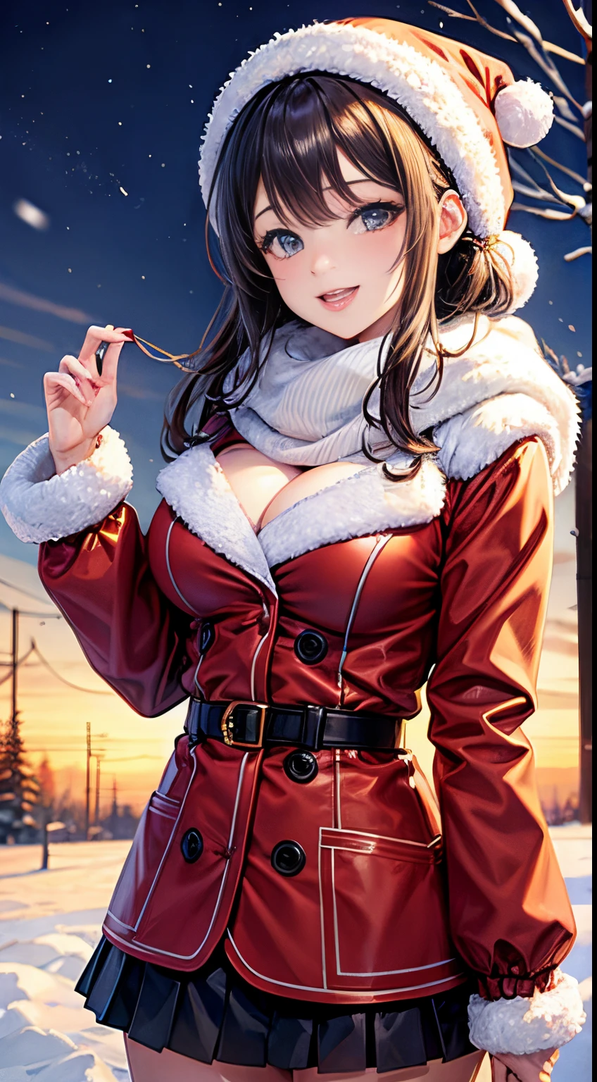 Anime girl in red coat and hat smoking a cigarette - SeaArt AI
