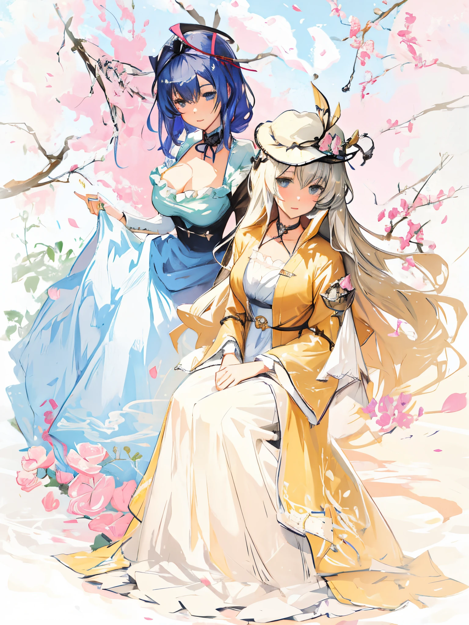 Anime characters dress in cool clothes.... And wear a hat to take pictures....., Wearing Victorian clothes., Two beautiful anime girls, anime in fantasy style, Art Nouveau Anime, Azur Lane characters, nixeu and sakimichan, genshin, Anime Art, Cuschart krenz, Women's Art Major, Anime Princess, Beautiful anime art, Granblue Fantasy