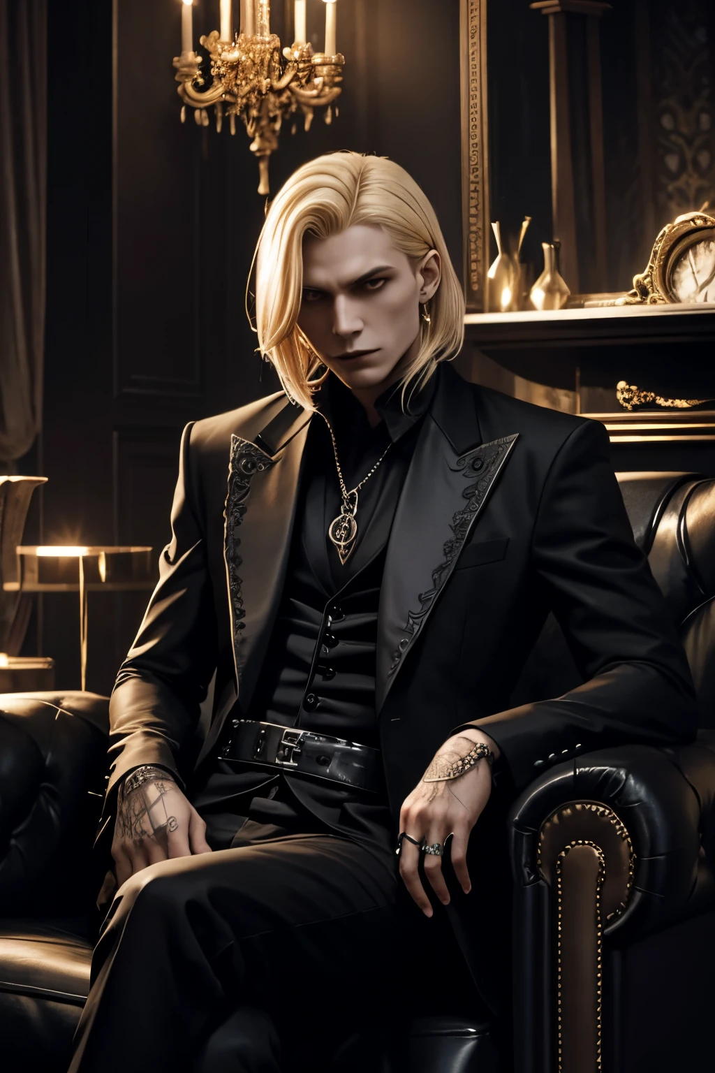 A lot of vampyric glamour men with blonde hair and naughty expression