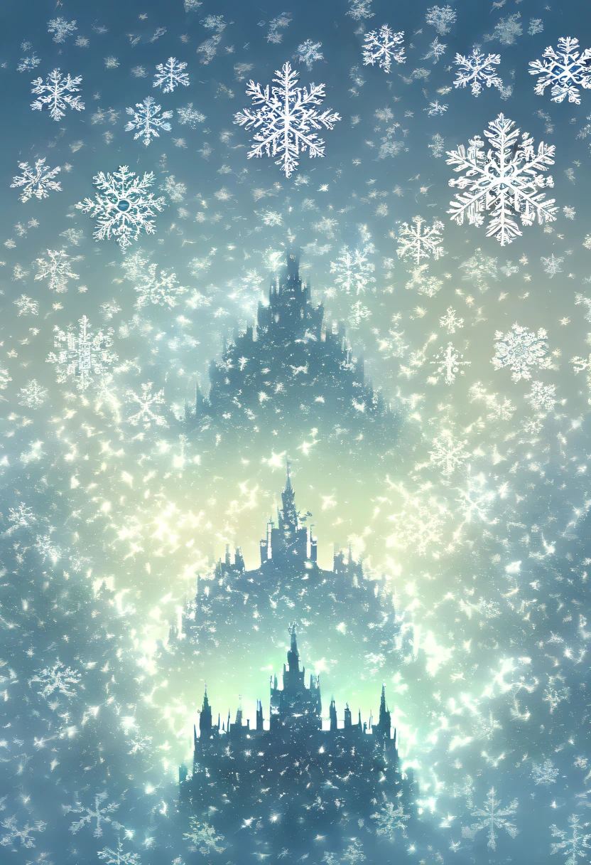 The princess's face appears in the air,(multiple exposure:1.8),winter landscape,Surreal wonderland,Dreamy cloud and fairy island,(Big snowflakes:1.3),Colorful big snowflakes are flying,A princess'The palace is covered with snow,The tree of life blooms with endless vitality,Twinkling stars in the night sky,Overlapping clouds and fog,Whimsical fantasy landscape art, Beautiful Art Ultra HD 8K, 8K highly detailed digital art, beautiful detailed fantasy, epic dreamlike fantasy landscape, Mysterious and dreamy scenery, Magic fantasy is very detailed, magical scenery, Made up of big snowflakes and dreamy floating fairy islands, detailed fantasy digital art, 8K detailed digital art