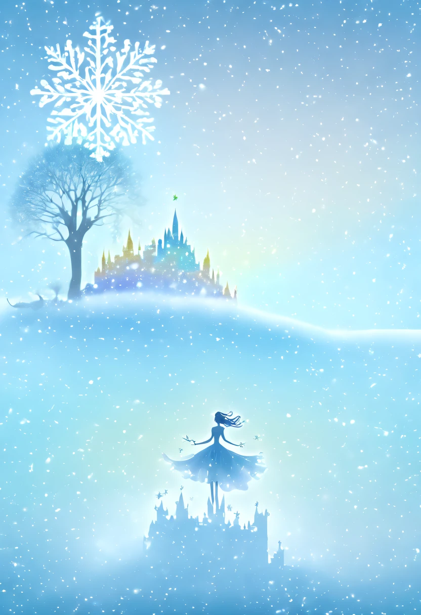 The princess's face appears in the air,(multiple exposure:1.8),winter landscape,Surreal wonderland,Dreamy cloud and fairy island,(Big snowflakes:1.3),Colorful big snowflakes are flying,A princess'The palace is covered with snow,The tree of life blooms with endless vitality,Twinkling stars in the night sky,Overlapping clouds and fog,Whimsical fantasy landscape art, Beautiful Art Ultra HD 8K, 8K highly detailed digital art, beautiful detailed fantasy, epic dreamlike fantasy landscape, Mysterious and dreamy scenery, Magic fantasy is very detailed, magical scenery, Made up of big snowflakes and dreamy floating fairy islands, detailed fantasy digital art, 8K detailed digital art