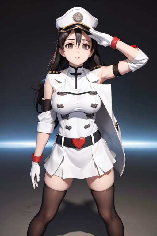 military form, White gloves, white jacket, white skirt, best quality, masterpiece, Highly detailed, illustration, absurdres, white military uniform, white uniform, white hat, standing, girls, standing at attention, multiple girls, Team Squad, expressionless, blank eyes, l, emotionless, corrution, mind control, female combatant, full body, hypnotized, unhappy trance, perfect female body, extremely glossy latex, belt, hypnosis, hypnoLora, empty eyes, Mind control device, thigh high, poses, submissive_pose, rubber bodysuit, nazi saluting, military, military saluting, salute, Bleach, Quincy, thighhighs, tight miniskirt, tie, himiko1, looking at viewer, fate grand order, brown eyes, jewelry, armpits, necklace, no panties, magatama, magatama necklace,