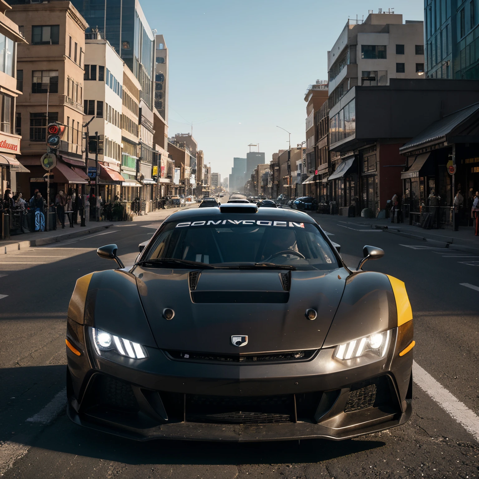 1. A sleek sports car speeding through the neon-lit streets of a futuristic cityscape.
2. A vintage racing car navigating sharp turns on cobblestone streets against a backdrop of historic buildings.
3. A high-performance rally car kicking up dust as it races through a sun-drenched urban desert environment.
4. A supercar racing through a tunnel with vibrant city lights reflecting off its polished exterior.
5. An off-road 4x4 tackling an obstacle course amidst skyscrapers, showcasing the contrast of nature and urban setting.