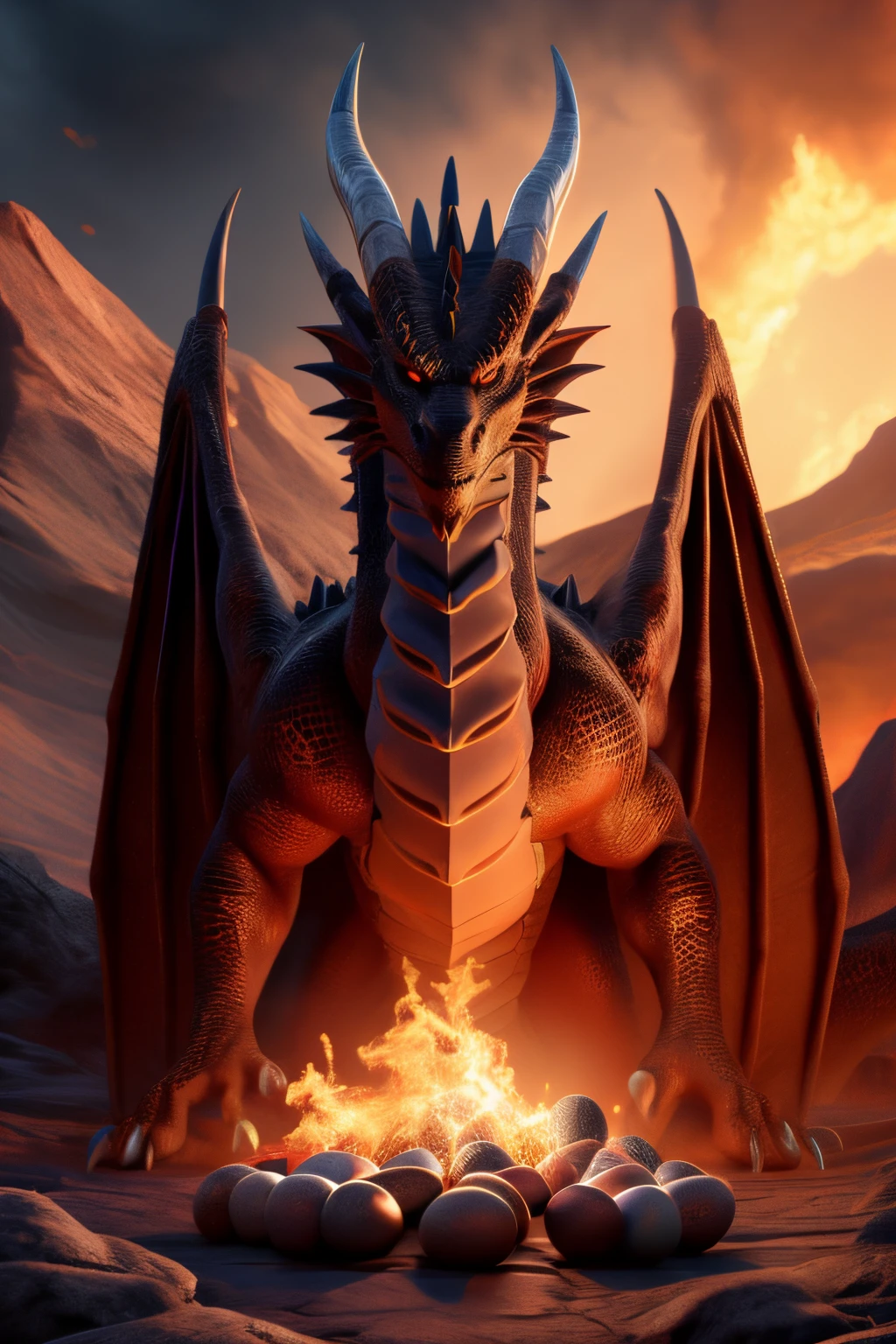 (dragon eggs:1.3),(8k、HighestQuali、tmasterpiece:1.2)、(Realismo Hentail、pfotorrealista:1.37)、Hiperdetalle,solamente,Clave Halo de carga Postura de combate,aura roja,red dragon eggs,(/Dragon Scale Textured Eggshell:1.3/),volcano background,Trono de piedra negra,foso...