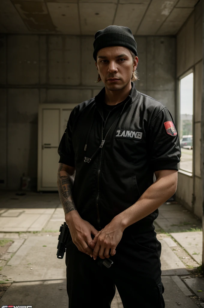 Airsoft player in the style of Grand Theft Auto from Czech Republic, looking like a gangsta from Czech Republic, let the background be like Czech Republic