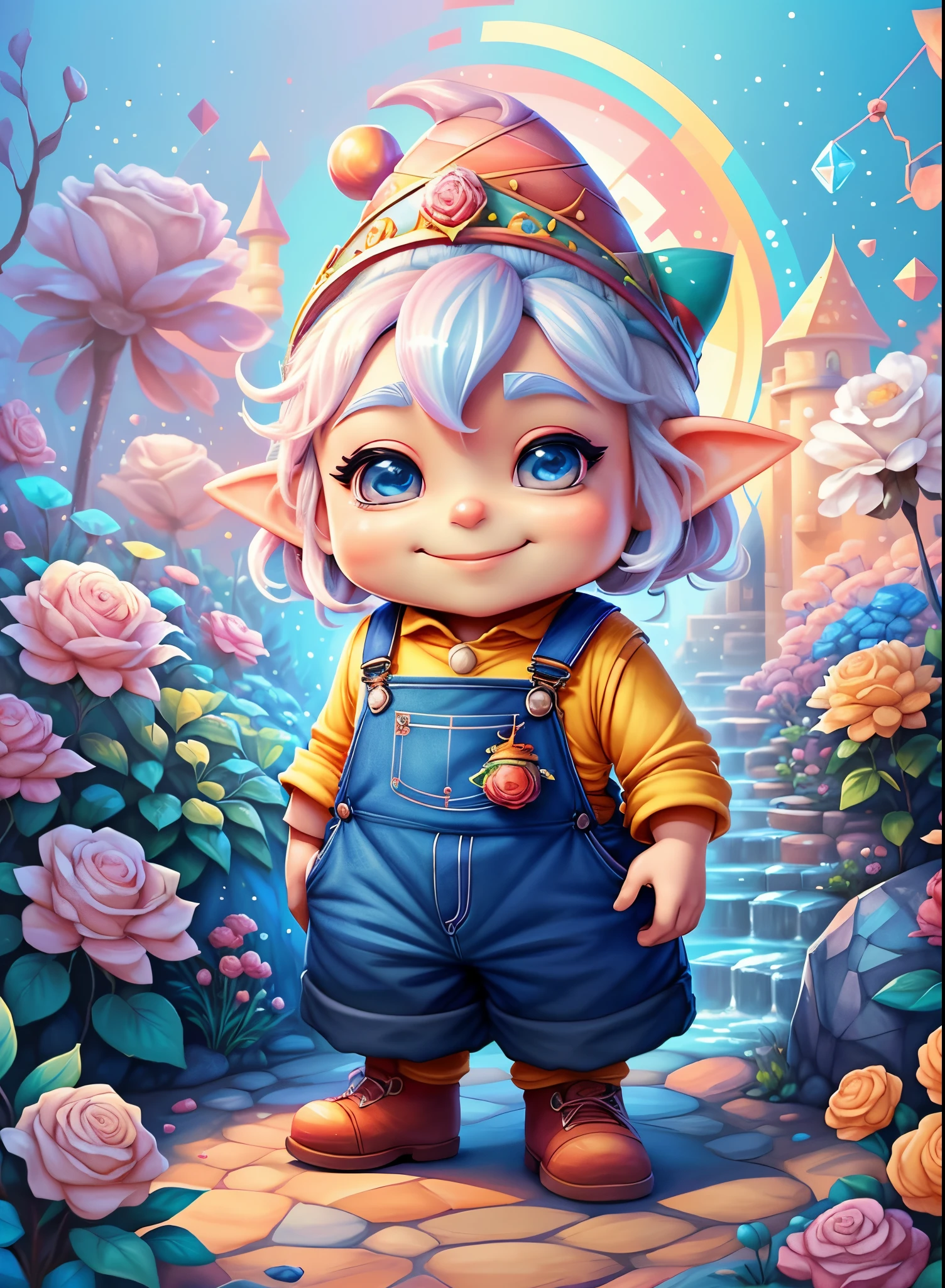 ((cute gnome smiling wearing overalls in a beautiful garden)) - Criador: Walt Disney2023) ), ,, ( Walt Disney acolchoamento ,multidimensional geometric wall PORTRAIT, arte, Chibi,
Yang08k, lindo, Colouring,Rose
Primary works, qualidade superior, melhor qualidade, Arte Oficial, Beautiful and Aesthetic,)) ), ,,  Walt Disney acolchoamento ,multidimensional geometric wall PORTRAIT, arte, Chibi,
Yang08k, lindo, (Colouring, rosa), amarelo ,azul ,vermelho e branco)
Primary works, qualidade superior, melhor qualidade, Arte Oficial, Beautiful and Aesthetic,