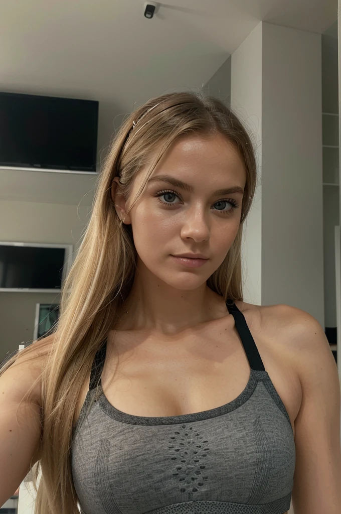 ((best quality)), ((Meisterwerk)), (Detailliert), Perfektes Gesicht, 1.1, Hochdetaillierte Gesichts- und Hautstruktur, Detaillierte Augen, Anna Björn a 21 year old blonde swedish girl, gym pictures with yoga clothing , cute modern student clothing, cute makeup, aesthetic instagram pictures