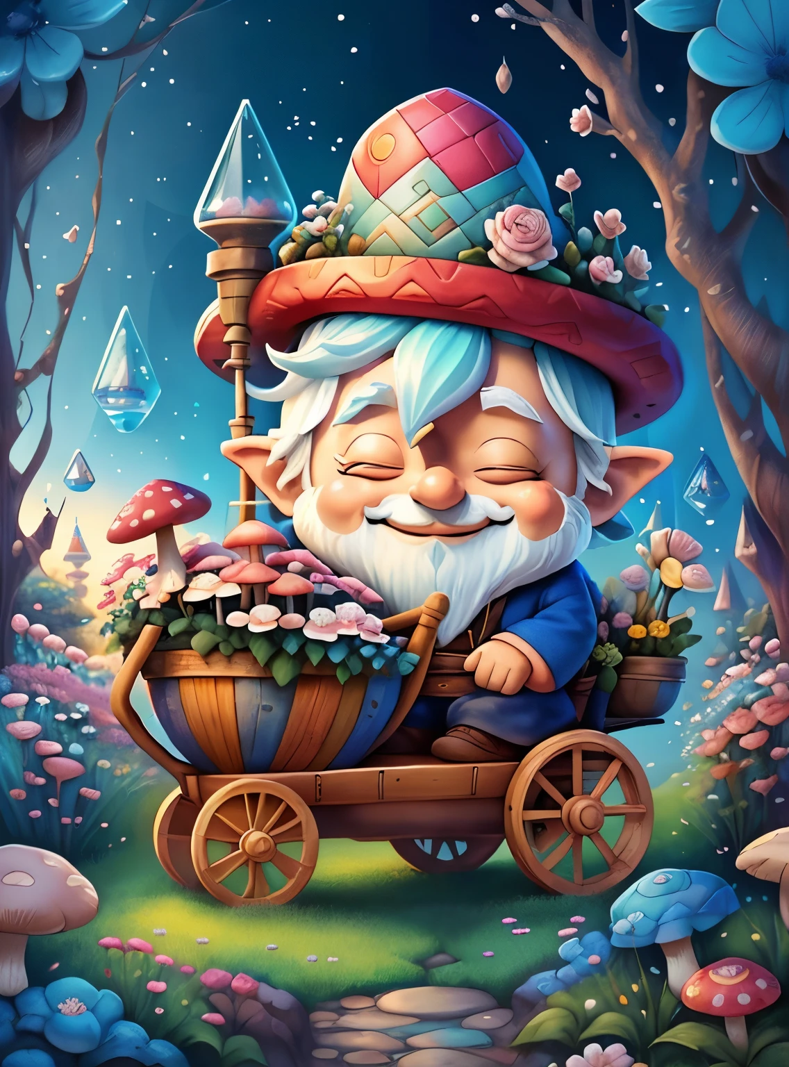 ((cute gnome smiling in a beautiful garden with a pushcart with flowers and mushroom)) - Criador: Walt Disney2023) ), ,, ( Walt Disney acolchoamento ,multidimensional geometric wall PORTRAIT, arte, Chibi,
Yang08k, lindo, Colouring,Rose
Primary works, qualidade superior, melhor qualidade, Arte Oficial, Beautiful and Aesthetic,)) ), ,,  Walt Disney acolchoamento ,multidimensional geometric wall PORTRAIT, arte, Chibi,
Yang08k, lindo, (Colouring, rosa), amarelo ,azul ,vermelho e branco)
Primary works, qualidade superior, melhor qualidade, Arte Oficial, Beautiful and Aesthetic,