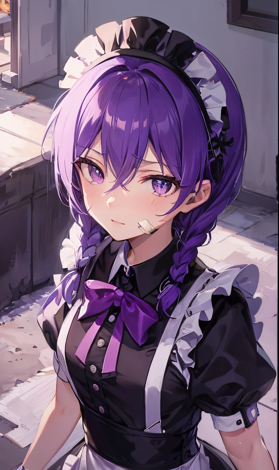 Purple colored hair，purpleeyes
