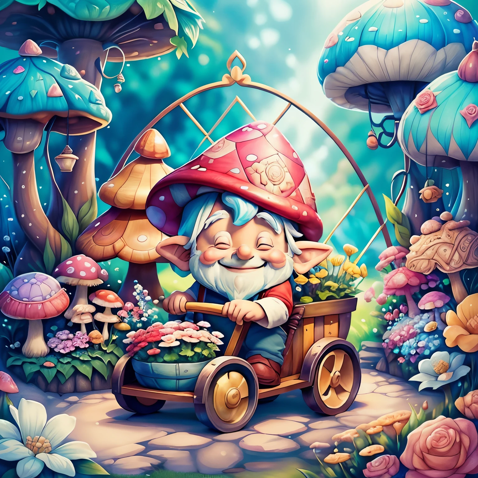 ((cute gnome smiling wearing overalls in a beautiful garden with a pushcart with flowers and mushroom)) - Criador: Walt Disney2023) ), ,, ( Walt Disney acolchoamento ,multidimensional geometric wall PORTRAIT, arte, Chibi,
Yang08k, lindo, Colouring,Rose
Primary works, qualidade superior, melhor qualidade, Arte Oficial, Beautiful and Aesthetic,)) ), ,,  Walt Disney acolchoamento ,multidimensional geometric wall PORTRAIT, arte, Chibi,
Yang08k, lindo, (Colouring, rosa), amarelo ,azul ,vermelho e branco)
Primary works, qualidade superior, melhor qualidade, Arte Oficial, Beautiful and Aesthetic,