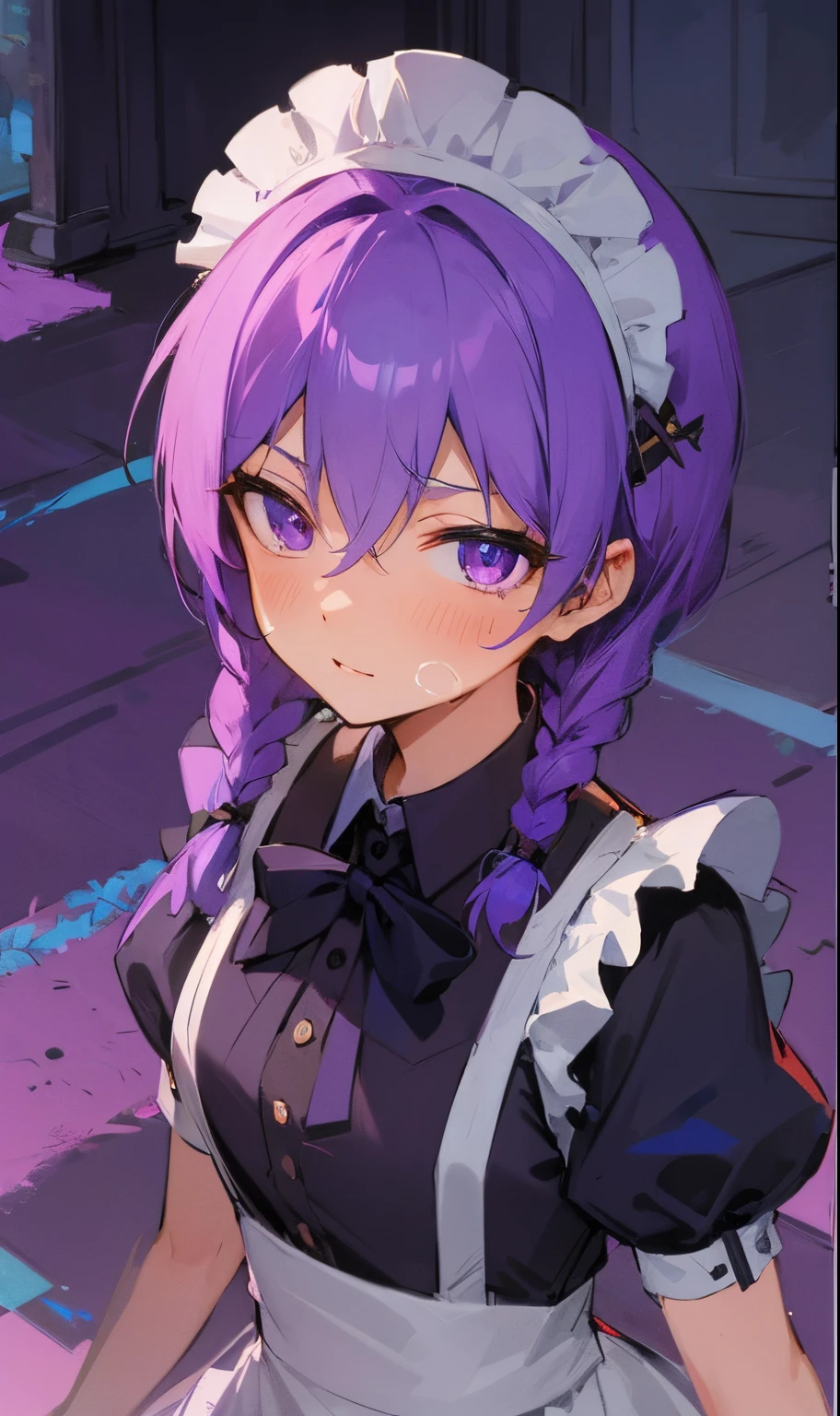 Purple colored hair，purpleeyes