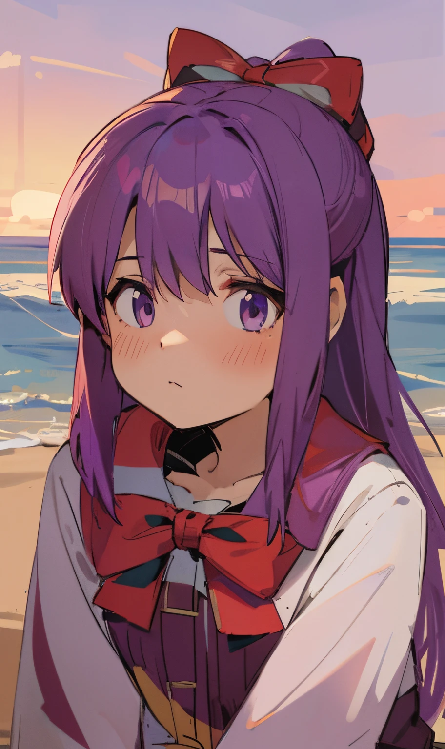 Purple colored hair,purpleeyes,sandbeach,beachside,the sunset