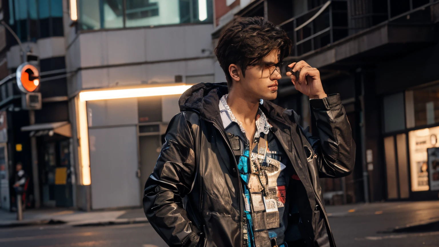 Change background cyberpunk handsome boy, realistic, face, 8k, ultra realistic,