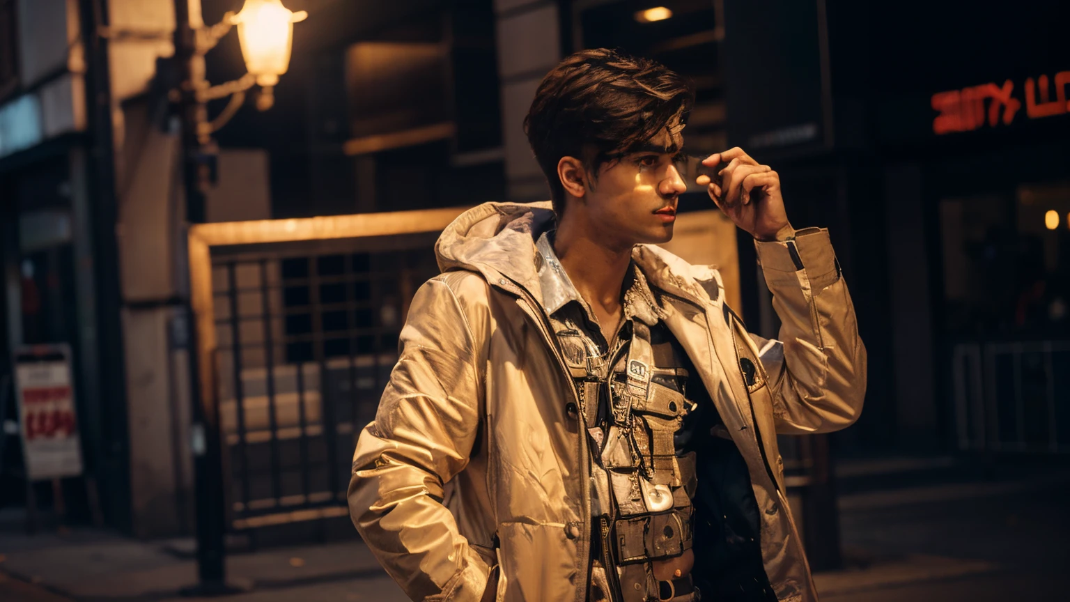 Change background cyberpunk handsome boy, realistic, face, 8k, ultra realistic,