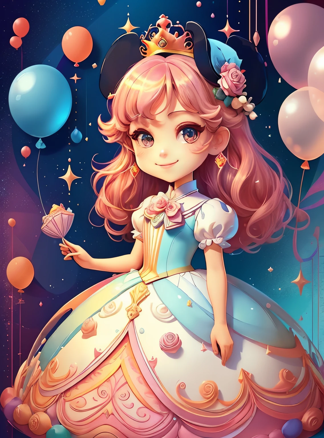 ((cute princess smiling, happy celebration, ballons, beautiful cake )) - Criador: Walt Disney2023) ), ,, ( Walt Disney acolchoamento ,multidimensional geometric wall PORTRAIT, arte, Chibi,
Yang08k, lindo, Colouring,Rose
Primary works, qualidade superior, melhor qualidade, Arte Oficial, Beautiful and Aesthetic,)) ), ,,  Walt Disney acolchoamento ,multidimensional geometric wall PORTRAIT, arte, Chibi,
Yang08k, lindo, (Colouring, rosa), amarelo ,azul ,vermelho e branco)
Primary works, qualidade superior, melhor qualidade, Arte Oficial, Beautiful and Aesthetic,