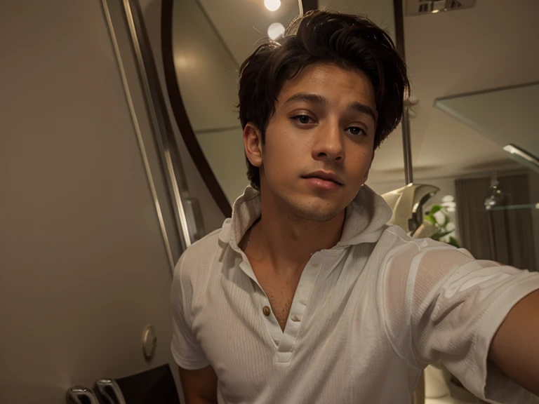 A handsome age boy, luxury room...white room, room dress wearing