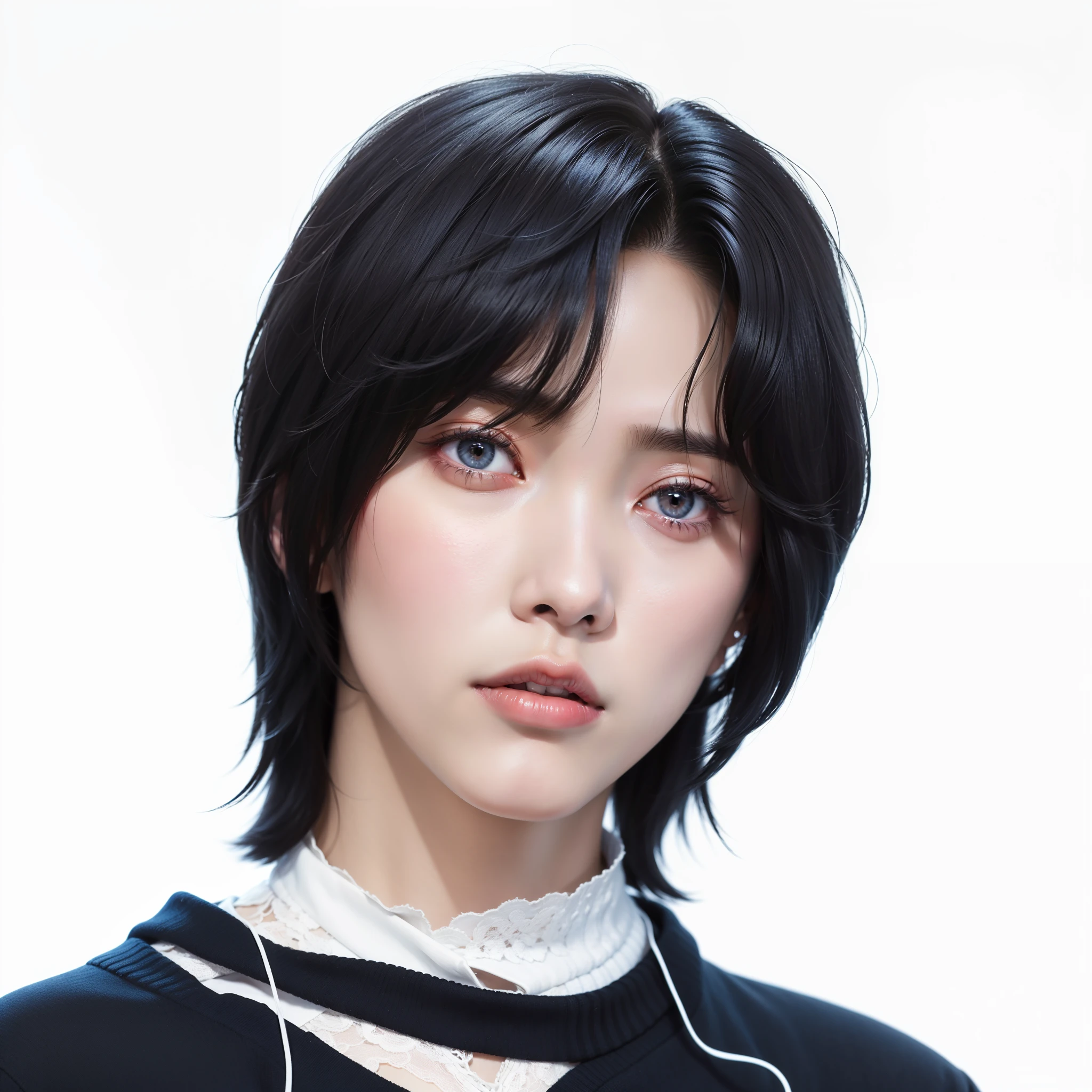 there is a woman with a black hair and a blue sweater, cai xukun, jinyoung shin, hyung tae, sui ishida with black hair, jung jaehyun, hong june hyung, with short hair, sakimichan, hwang se - on, with same hairstyle, portrait of jossi of blackpink, hyung tae kim, kim doyoung