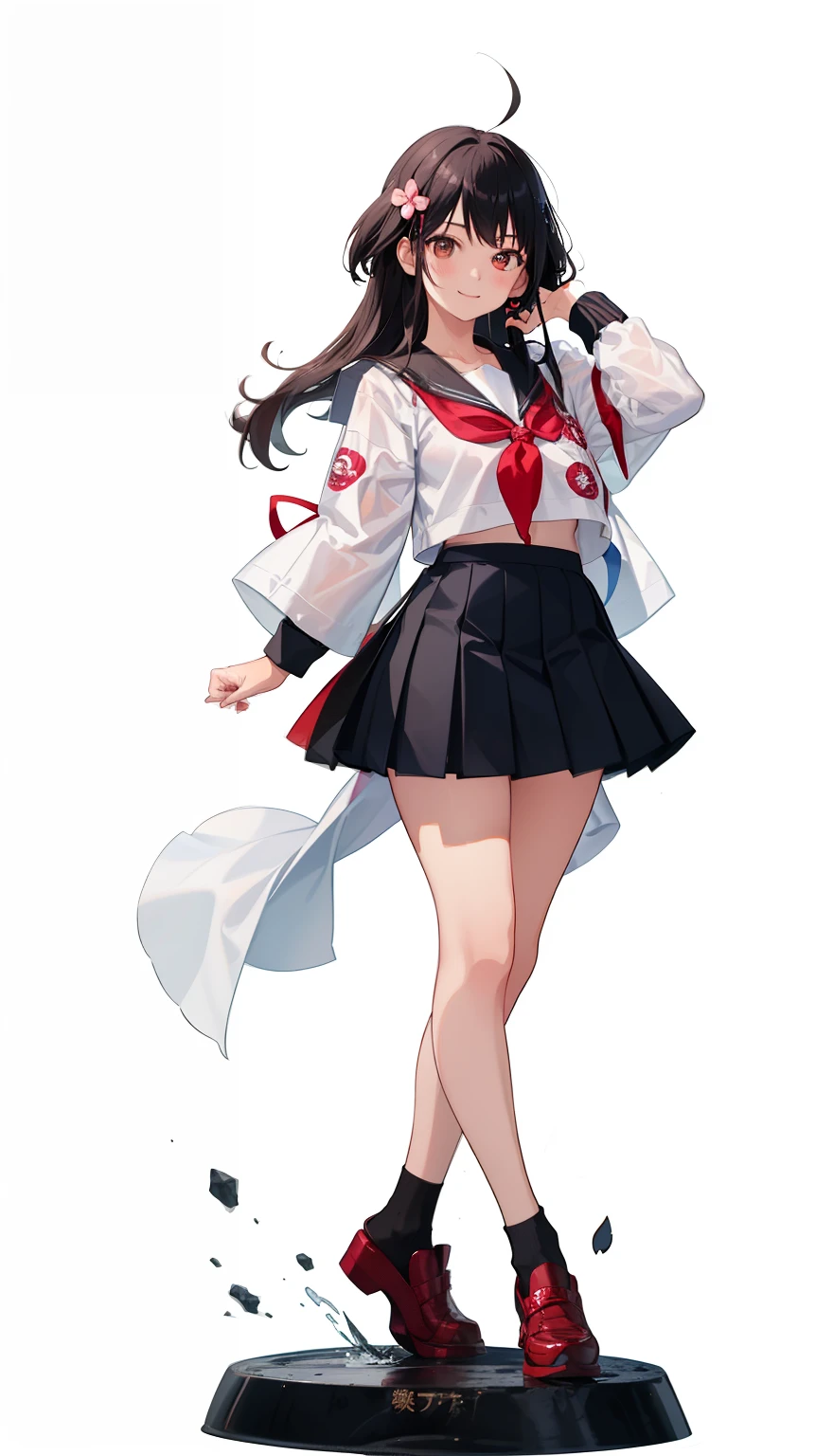 1girl in、A smile、The shirt、skirt by the、(small tits)Chilarism、Japan High School Student Uniform、serafuku、summer clothing、Squall Drenched Uniform、show brassiere、Fox earlonde hair、(Upper body portrait)、