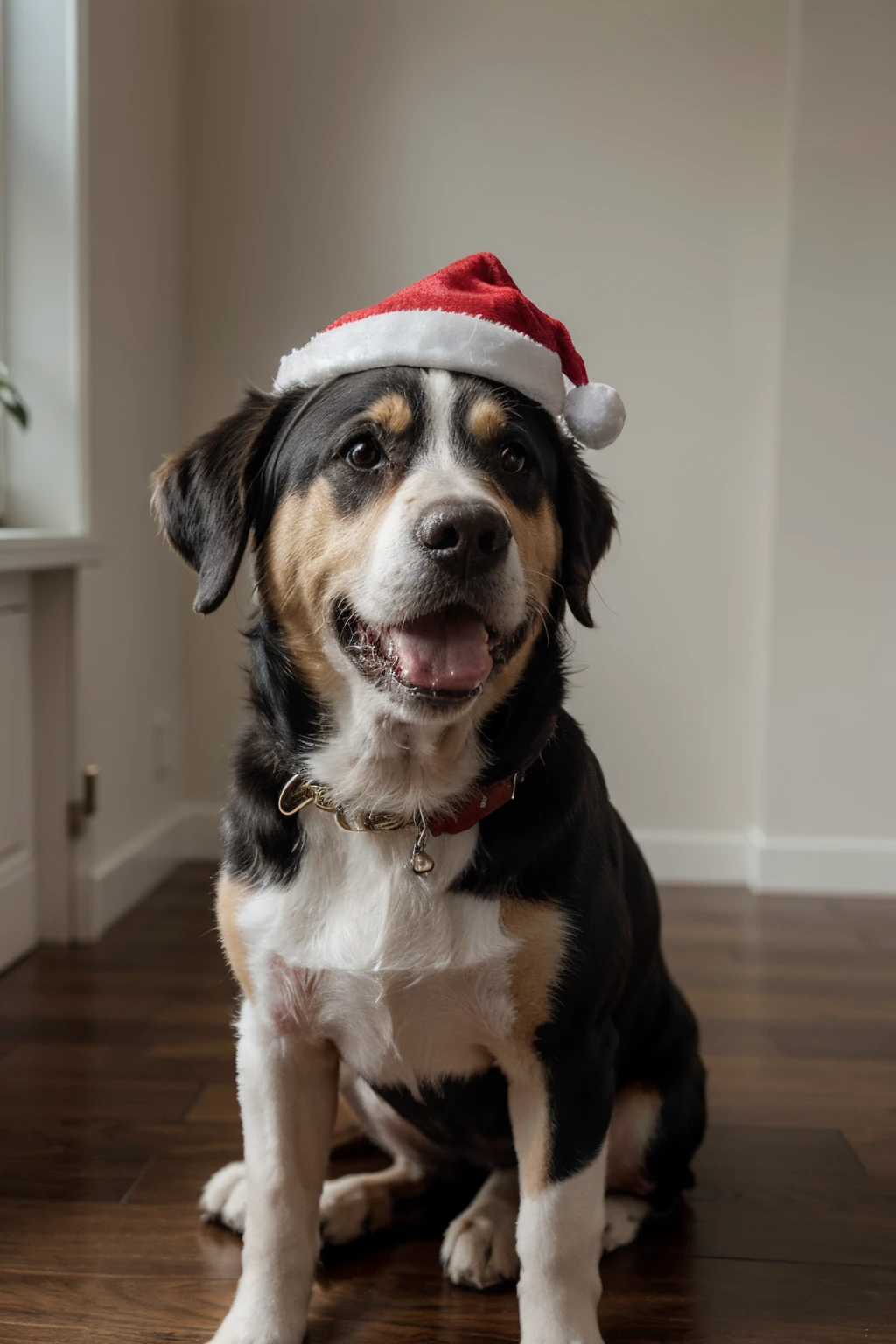 dog with happy christmas hat