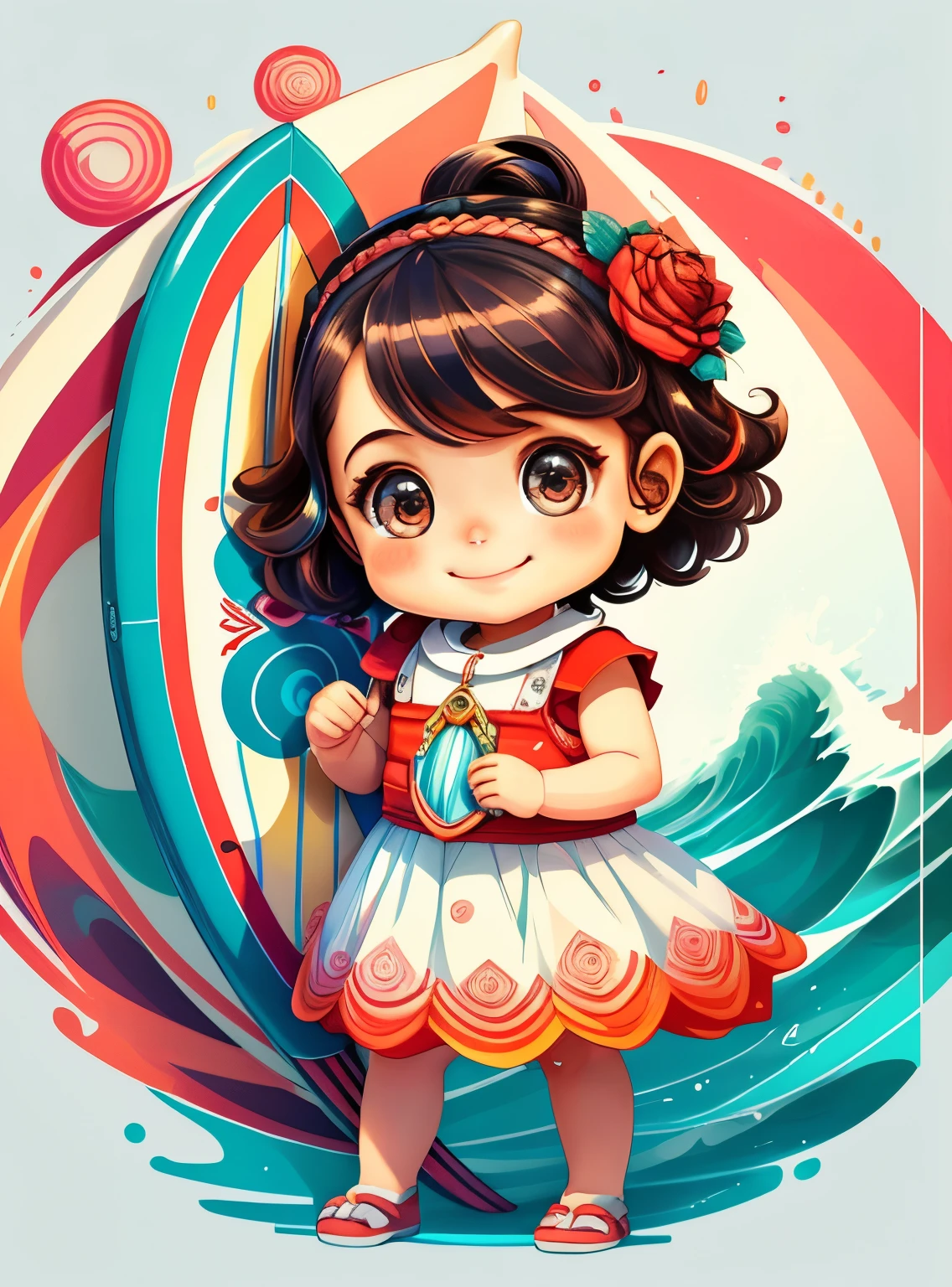 ((|) (cute baby girl smiling with a beautiful surf board) stylized identical to 1940 |)), acolchoamento ,multidimensional geometric wall PORTRAIT, arte, Chibi,
Yang016K, lindo,(( Predominant red coloration ,rosa e branco))
Primary works, qualidade superior, melhor qualidade, Arte Oficial, Lindo e Estetaduardo Kobra acolchoamento ,multidimensional geometric wall PORTRAIT, arte, Chibo,detalhes