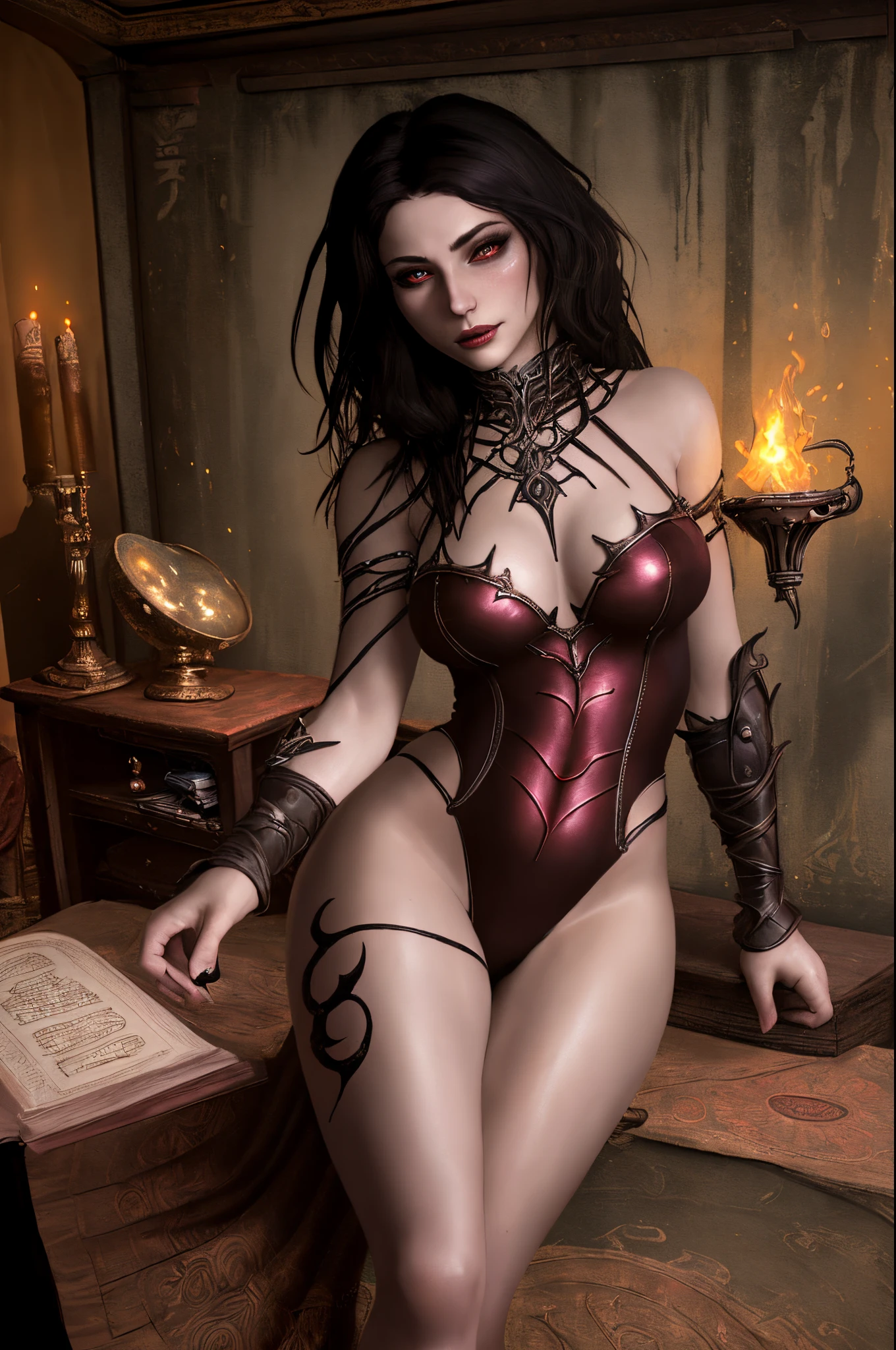 Highly detailed, High Quality, Masterpiece, beautiful, full body, Serana, ery complex hyper-maximalist overdetailed cinematic tribal darkfantasy closeup portrait of a malignant beautiful long black windblown hair, Magic the gathering, pale skin and dark eyes,flirting smiling succubus confident seductive, gothic, windblown hair, vibrant high contrast, by andrei riabovitchev, tomasz alen kopera,moleksandra shchaslyva, peter mohrbacher, Omnious intricate, octane, moebius, arney freytag, Fashion photo shoot, glamorous pose, trending on ArtStation, dramatic lighting, , fire and smoke, orthodox symbolism Diesel punk, mist, ambient occlusion, volumetric lighting, Lord of the rings, BioShock, glamorous, emotional, tattoos,shot in the photo studio, professional studio lighting, backlit, rim lightingDeviant-art, hyper detailed illustration, 8k,fully naked laying in bed,big boobs,blushing,spreading legs,pale skin,pink vagina