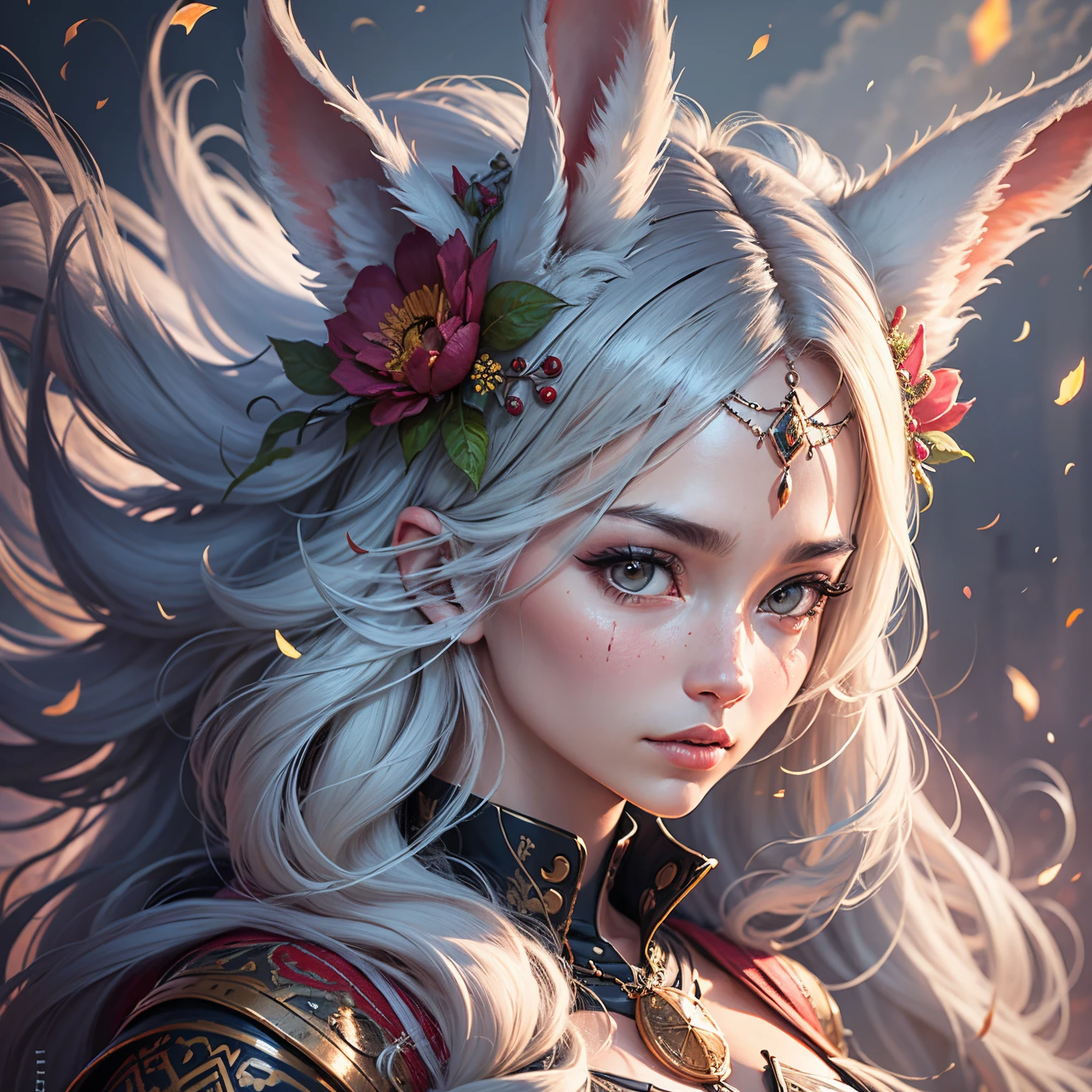 Rabbit god chinese in the sky hyper realistic 8k photorealistic outside fog looking at the camera, Facing the camera, Approaching perfection, Dynamic, Highly detailed, Smooth, Sharp Focus, hight resolution relfective floor epic --auto --s2