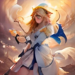 Blonde girl with dress and a staff, swan girl
