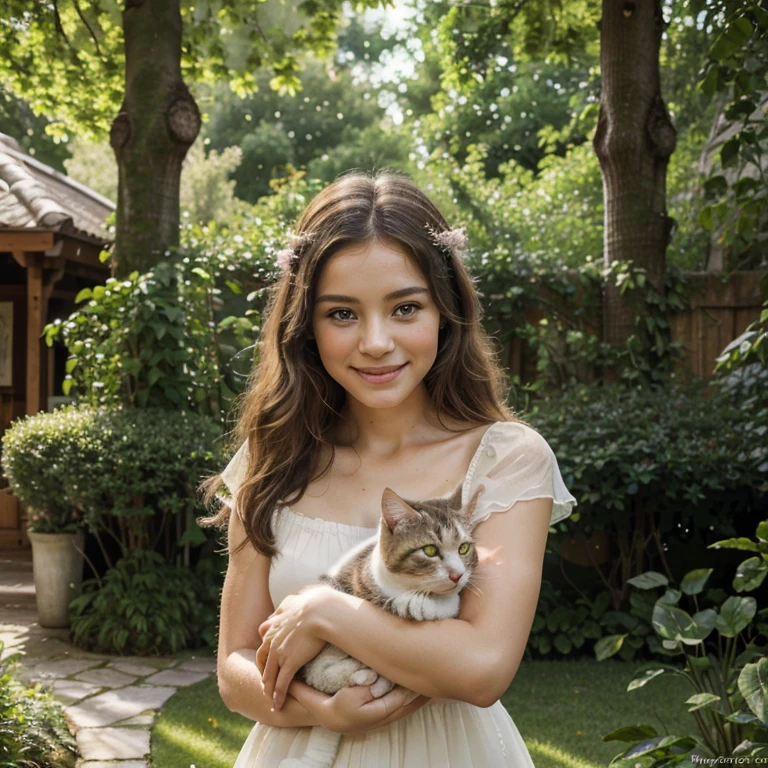 (best quality,4k,8k,highres,masterpiece:1.2),ultra-detailed,(realistic,photorealistic,photo-realistic:1.37),children,cat,fantasy,painting,dreamy colors,soft lighting,vibrant expressions,vivid details,curious eyes,fluffy fur,adorable boy,garden background,butterflies,joyful atmosphere,playful scene,innocent smile,petting the cat,lush greenery,harmonious composition,light pastel tones,happy and cheerful mood,happiness,serene and peaceful ambiance,blissful moment,whimsical touches,delicate brushstrokes,endearing gestures,naturalistic proportions,heartwarming connection,fuzzy texture,warm sunlight filtering through trees,affectionate bond,enchanted setting,enchanting dreamscape,magical interaction,imaginative storyline,gentle and kind-hearted character,sparkling eyes,expressive faces,majestic presence of the cat