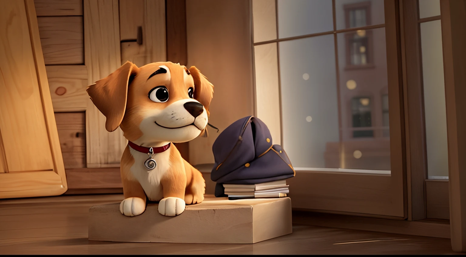 there is a dog sitting on the floor looking out the window, cute beagle, proud looking away, looking outside, proud look, ( side ) profile, cute dog, beautiful gorgeous, extremely handsome, beutiful!, thoughtful ), very very realistic, gorgeous features, looking to his side, puppy, next to a big window, very extremely beautiful, proud looking