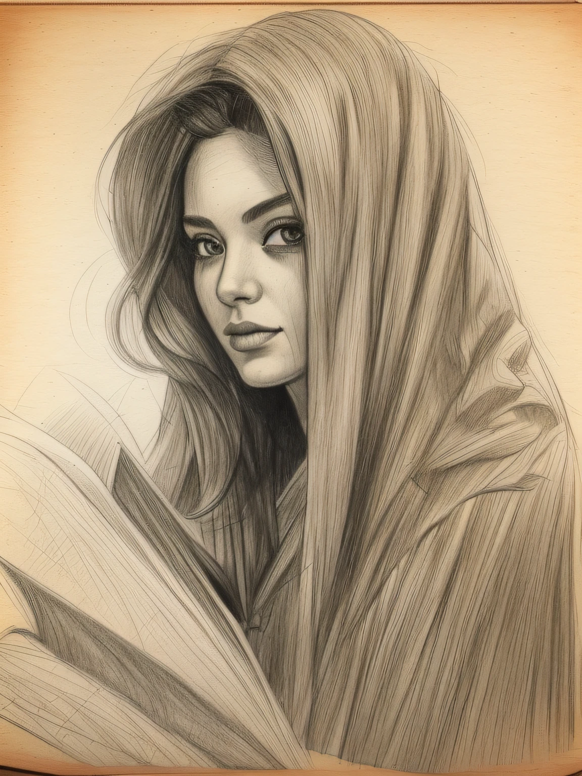 drawing of a SEXY woman, Full Body, Standing, DRAPED IN a Sexy CLOAK, Holding a book, FULL Body, sexy , Inside Enchanted Magical Library, Its shelves are adorned with MULTI COLORED books, realistic sketch, hyperrealistic sketch, detailed pencil sketch, pencil sketch, realistic digital drawing, detailed sketch drawing, highly detailed portrait, detailed 4 k drawing, pencil draw, highly detailed sketch, realistic drawing, extremely detailed portrait, detailed but rough, pencil drawing illustration, realism drawing, detailed sketch, sketch art,((high quality, masterpiece:1.4)), 1girl, ((Full Body)), portrait sketch, messy drawing, messy charcoal spots, unfinished sketch, sketchbook charcoal style drawing of a woman, sketchbook drawing, sketchbook, beautiful hair, beautiful face, symmetrical face, symmetrical eyes, realistic charcoal lines, imperfect drawing, charcoal crumbs, charcoal lines, imperfections, green eyed, woman wearing an enigmatic cloak, realistic