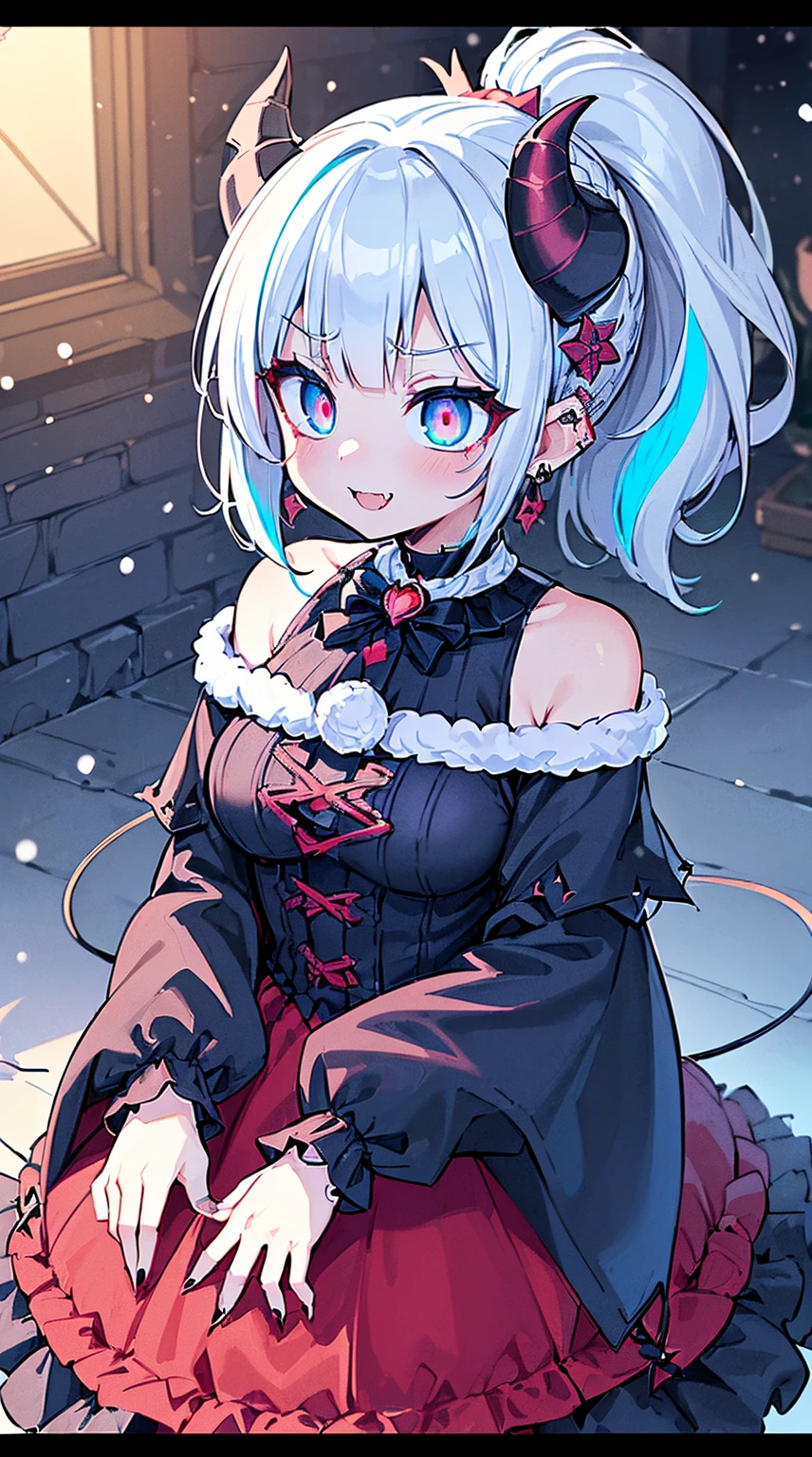((( (Winter background), (Snowing), (Christmas theme), (Slutty Santa outfit), ))) BLACKLIGHT, ((NSFW)), ((Medium Boobs)), realistic art, extremely delicate and beautiful, ultra-detailed, (1girl), ((Blue eyeloating, detailed light, illustration, dynamic angle, depth of field, ((((milf)))), girly, ((Blue and White hair, multicoloured hair, Blue highlights hair, (Ponytail), hair ornament, hair flower, flower, makeup, braid, smile)), demon eyes, fangs, pale white skin, (((best quality, tall girl, (skindentation), (blur background:0.6), (casual yet stylish, ((Demon Horns)), ), gorgeous, (short hair:1.5), soft lighting, wind, (front light:1.5), surprised, choker, smile, jewelry, earrings))), (ultra high res, best quality,), (8k, raw photo, best quality, masterpiece), technological sense, best quality, masterpiece, illustration,CG ,unity ,wallpaper, official art, Amazing, finely detail, an extremely delicate and beautiful,extremely detailed, highly detailed, sharp focus,rich background, (real person,photograph), ((high detailed skin)), ((( , (crazy eyes:1.3), (wide-eyed:1.2), (glowing eyes), (Demon) ))), (((a close up of a person with a weird face and nails, gothic maiden anime girl, gothic - cyberpunk, cyberpunk horror style, gothic art style, detailed digital anime art, gothic art, demon anime girl, gothic girl face, anime style 4 k, dark art style, anime cyberpunk art, gothic aesthetic, 18 - year - old anime goth girl, gothic horror vibes)))