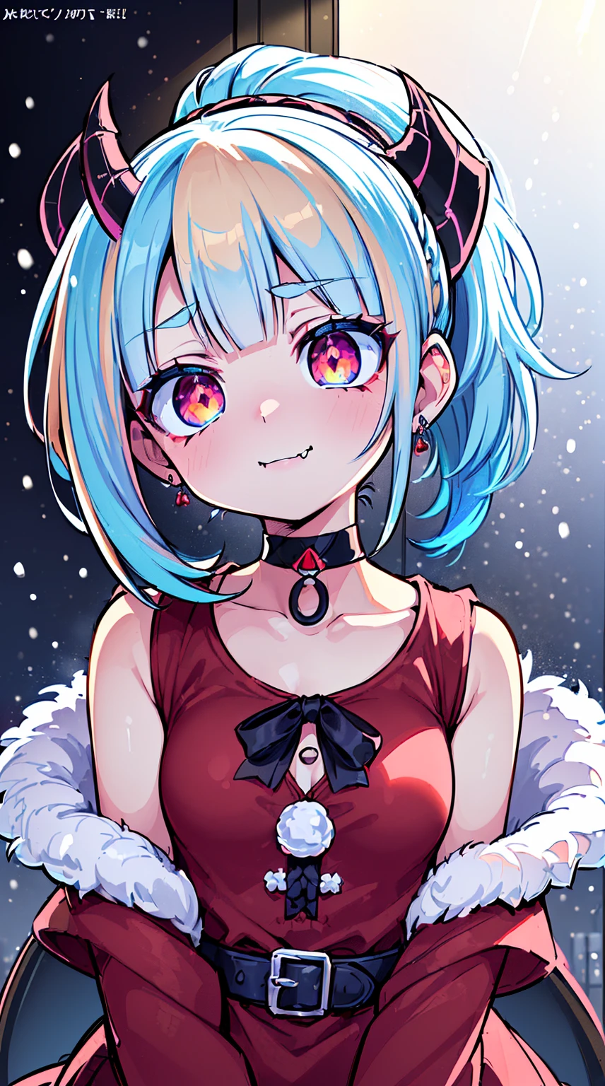 ((( (Winter background), (Snowing), (Christmas theme), (Slutty Santa outfit), ))) BLACKLIGHT, ((NSFW)), ((Medium Boobs)), realistic art, extremely delicate and beautiful, ultra-detailed, (1girl), ((Blue eyeloating, detailed light, illustration, dynamic angle, depth of field, ((((milf)))), girly, ((Blue and White hair, multicoloured hair, Blue highlights hair, (Ponytail), hair ornament, hair flower, flower, makeup, braid, smile)), demon eyes, fangs, pale white skin, (((best quality, tall girl, (skindentation), (blur background:0.6), (casual yet stylish, ((Demon Horns)), ), gorgeous, (short hair:1.5), soft lighting, wind, (front light:1.5), surprised, choker, smile, jewelry, earrings))), (ultra high res, best quality,), (8k, raw photo, best quality, masterpiece), technological sense, best quality, masterpiece, illustration,CG ,unity ,wallpaper, official art, Amazing, finely detail, an extremely delicate and beautiful,extremely detailed, highly detailed, sharp focus,rich background, (real person,photograph), ((high detailed skin)), ((( , (crazy eyes:1.3), (wide-eyed:1.2), (glowing eyes), (Demon) ))), (((a close up of a person with a weird face and nails, gothic maiden anime girl, gothic - cyberpunk, cyberpunk horror style, gothic art style, detailed digital anime art, gothic art, demon anime girl, gothic girl face, anime style 4 k, dark art style, anime cyberpunk art, gothic aesthetic, 18 - year - old anime goth girl, gothic horror vibes)))