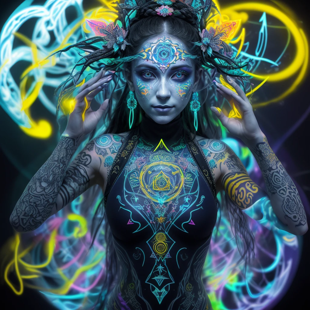 Colorful Colored Transparent Smooth Stones: 1.5, Ultra Realistic and Complex, Body Makeover, Glow Textured Stone, Surreal Patterns, Highly Realistic and Complex, Tattoo Art, Detailed Neon Patterns