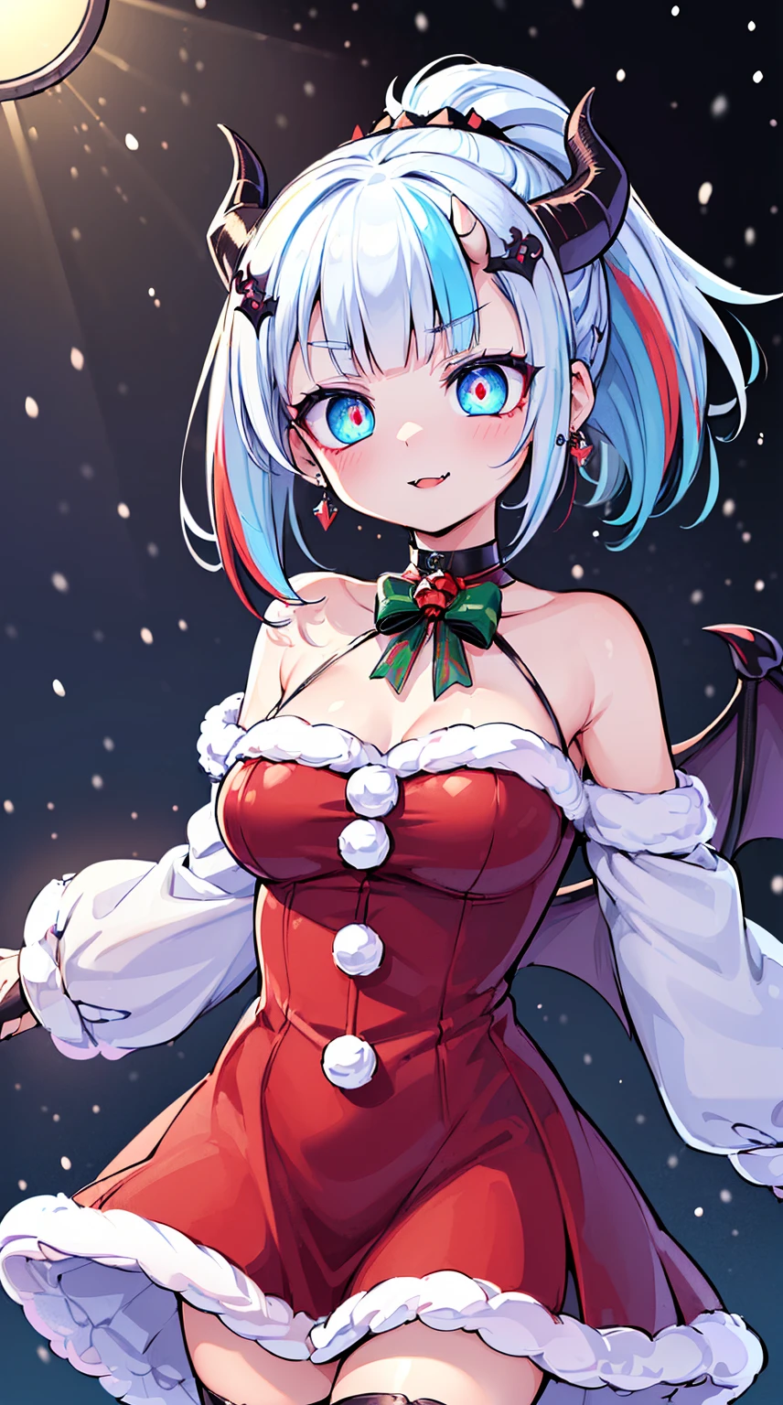((( (Winter background), (Snowing), (Christmas theme), (Slutty Santa outfit), ))) BLACKLIGHT, ((NSFW)), ((Medium Boobs)), realistic art, extremely delicate and beautiful, ultra-detailed, (1girl), ((Blue eyeloating, detailed light, illustration, dynamic angle, depth of field, ((((milf)))), girly, ((Blue and White hair, multicoloured hair, Blue highlights hair, (Ponytail), hair ornament, hair flower, flower, makeup, braid, smile)), demon eyes, fangs, pale white skin, (((best quality, tall girl, (skindentation), (blur background:0.6), (casual yet stylish, ((Demon Horns)), ), gorgeous, (short hair:1.5), soft lighting, wind, (front light:1.5), surprised, choker, smile, jewelry, earrings))), (ultra high res, best quality,), (8k, raw photo, best quality, masterpiece), technological sense, best quality, masterpiece, illustration,CG ,unity ,wallpaper, official art, Amazing, finely detail, an extremely delicate and beautiful,extremely detailed, highly detailed, sharp focus,rich background, (real person,photograph), ((high detailed skin)), ((( , (crazy eyes:1.3), (wide-eyed:1.2), (glowing eyes), (Demon) ))), (((a close up of a person with a weird face and nails, gothic maiden anime girl, gothic - cyberpunk, cyberpunk horror style, gothic art style, detailed digital anime art, gothic art, demon anime girl, gothic girl face, anime style 4 k, dark art style, anime cyberpunk art, gothic aesthetic, 18 - year - old anime goth girl, gothic horror vibes)))