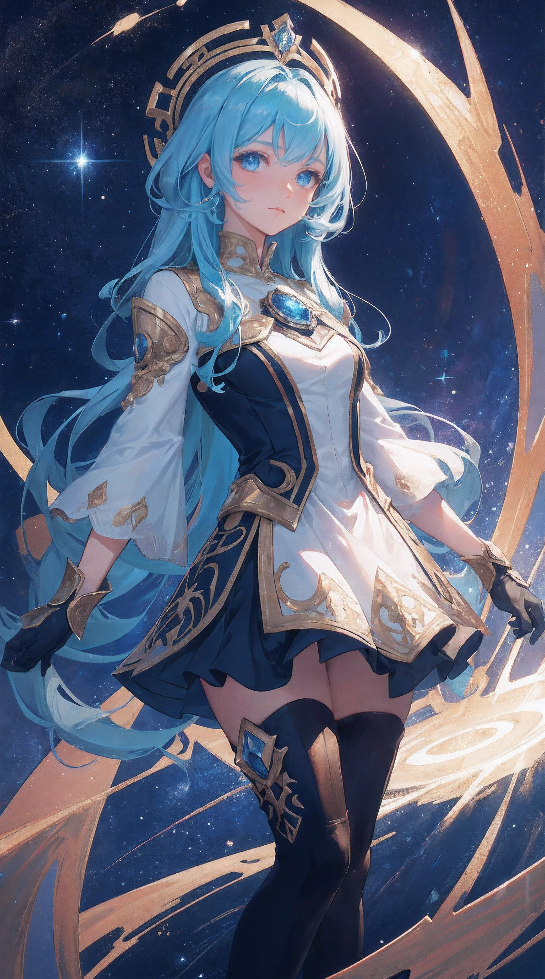 in the cosmic environment, Depicting a human head with controlled lighting, Exudes a powerful and charming light. Characters presented in the highest quality, 4K分辨率, And the intricate details, Seamlessly blend into the vast starry sky. The mural-style composition is complex and mysterious, against the bright, Stylized space scenes in a weightless environment. The style was inspired by the baroque complexity and energy of Rubens, Highly detailed images of the universe. Add a text at the bottom，Highlight nine lovely aspects of the scene.