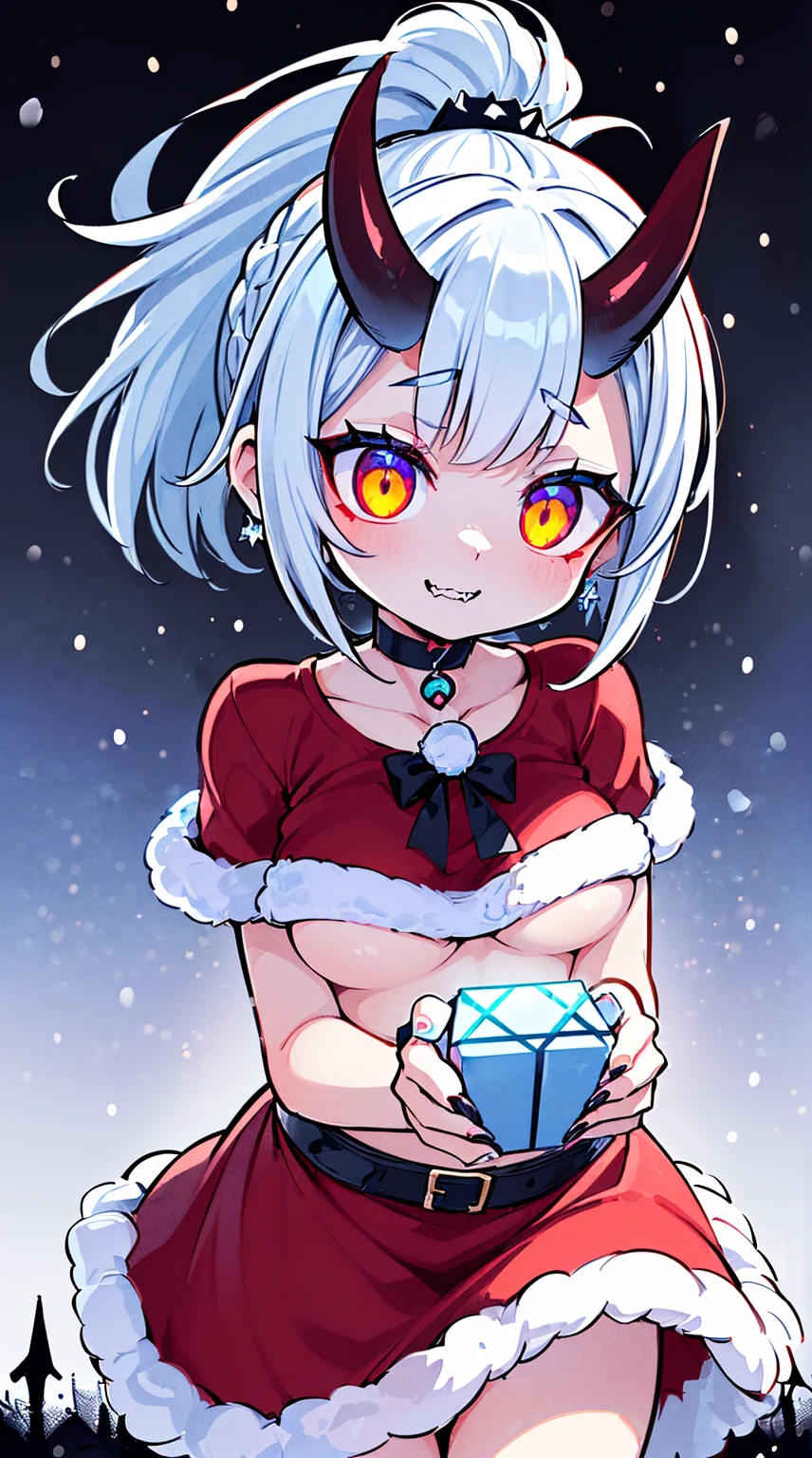 ((( (Winter background), (Snowing), (Christmas theme), (Slutty Santa outfit), ))) BLACKLIGHT, ((NSFW)), ((Medium Boobs)), realistic art, extremely delicate and beautiful, ultra-detailed, (1girl), ((Blue eyeloating, detailed light, illustration, dynamic angle, depth of field, ((((milf)))), girly, ((Blue and White hair, multicoloured hair, Blue highlights hair, (Ponytail), hair ornament, hair flower, flower, makeup, braid, smile)), demon eyes, fangs, pale white skin, (((best quality, tall girl, (skindentation), (blur background:0.6), (casual yet stylish, ((Demon Horns)), ), gorgeous, (short hair:1.5), soft lighting, wind, (front light:1.5), surprised, choker, smile, jewelry, earrings))), (ultra high res, best quality,), (8k, raw photo, best quality, masterpiece), technological sense, best quality, masterpiece, illustration,CG ,unity ,wallpaper, official art, Amazing, finely detail, an extremely delicate and beautiful,extremely detailed, highly detailed, sharp focus,rich background, (real person,photograph), ((high detailed skin)), ((( , (crazy eyes:1.3), (wide-eyed:1.2), (glowing eyes), (Demon) ))), (((a close up of a person with a weird face and nails, gothic maiden anime girl, gothic - cyberpunk, cyberpunk horror style, gothic art style, detailed digital anime art, gothic art, demon anime girl, gothic girl face, anime style 4 k, dark art style, anime cyberpunk art, gothic aesthetic, 18 - year - old anime goth girl, gothic horror vibes)))