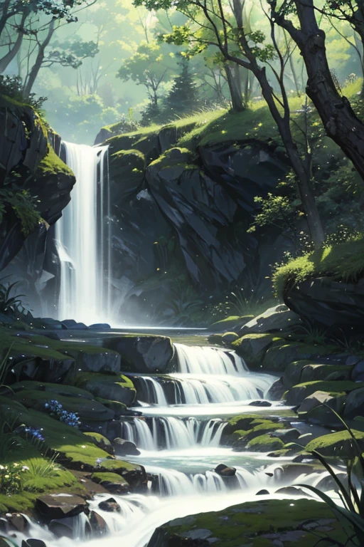 (best quality,4k,8k,highres,masterpiece:1.2),ultra-detailed,(realistic,photorealistic,photo-realistic:1.37),scenic rocky green field, mobile game background, gentle sparkling forest stream, anime background, river stream, anime background art, realistic water, anime nature wallpaper, background artwork, anime nature, creek, background art, mysterious, brook, realistic life-like stream, random background scene, small pond, water flow