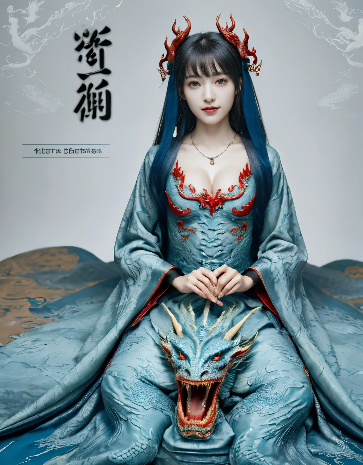 (heavy breasts)、top-quality、masterpiece、超A high resolution、(Blue Dragon Armor)、(((made of metal))),(((Colossal tits)))、(((Detailed white micro bikini))),(Wearing a beautiful crown made of jewels),(Photorealsitic:1.4)、Raw photo、女の子1人、(((Random hair))、(((Take different poses)))、glowy skin、(((black chinese dragon)))、Intricate and ornate hair ornaments、(Looks like a gorgeous jewelry necklace)、(A person who sees with calm and goddess-like eyes)Happiness:1.2)、(metal bikini background)).((Beautiful coral and sea background))、Precipitous cliffs、(ruins background)、((super realistic details))、portlate、globalillumination、(sexypose)、Shadow、octan render、8K、Colossal tits、Raw skin exposed in the cleavage、metals、Details of complex ornaments、Japan details、highly intricate detail、Realistic light、CG Society Trenlow Eyes、Eyes shining towards the camera、Toostock、(veils)、(((Heavy Big))),Shining eyes shine、Armpit、