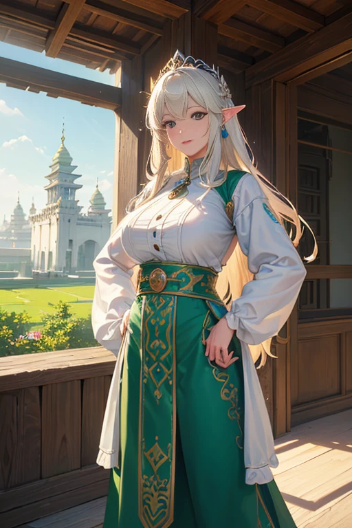 (a huge white building, a green door, a man and a woman standing in front, palace background, kingdom of light background, temple background, Gamasan Elf Palace, stunning mysterious background, animated movie screenshot, cathedral background, anime scene, castle scene comic, background depicting a temple, Rune Factory 5 art style) ,(best quality, 4k, 8k, highres, masterpiece:1.2), ultra-detailed, (realistic, photorealistic, photo-realistic:1.37), HDR, UHD, studio lighting, ultra-fine painting, sharp focus, physically-based rendering, extreme detail description, professional, vivid colors, bokeh.