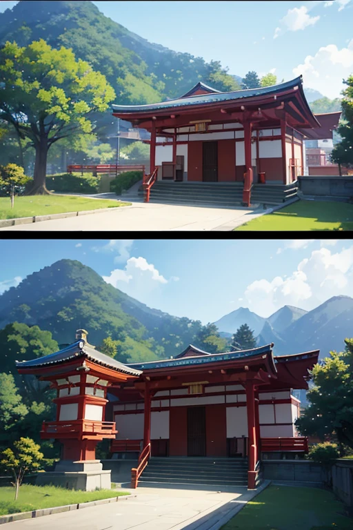 There is a large terrace，There is a red bench in the middle, Japan High School, anime jade camping, school courtyard, screenshot from the anime film, typical anime classroom, Screenshot of the 2012 animation, kyoto animation still, Opening scene, sankakucomplex anime image, anime scene, style of madhouse anime, animation still frame