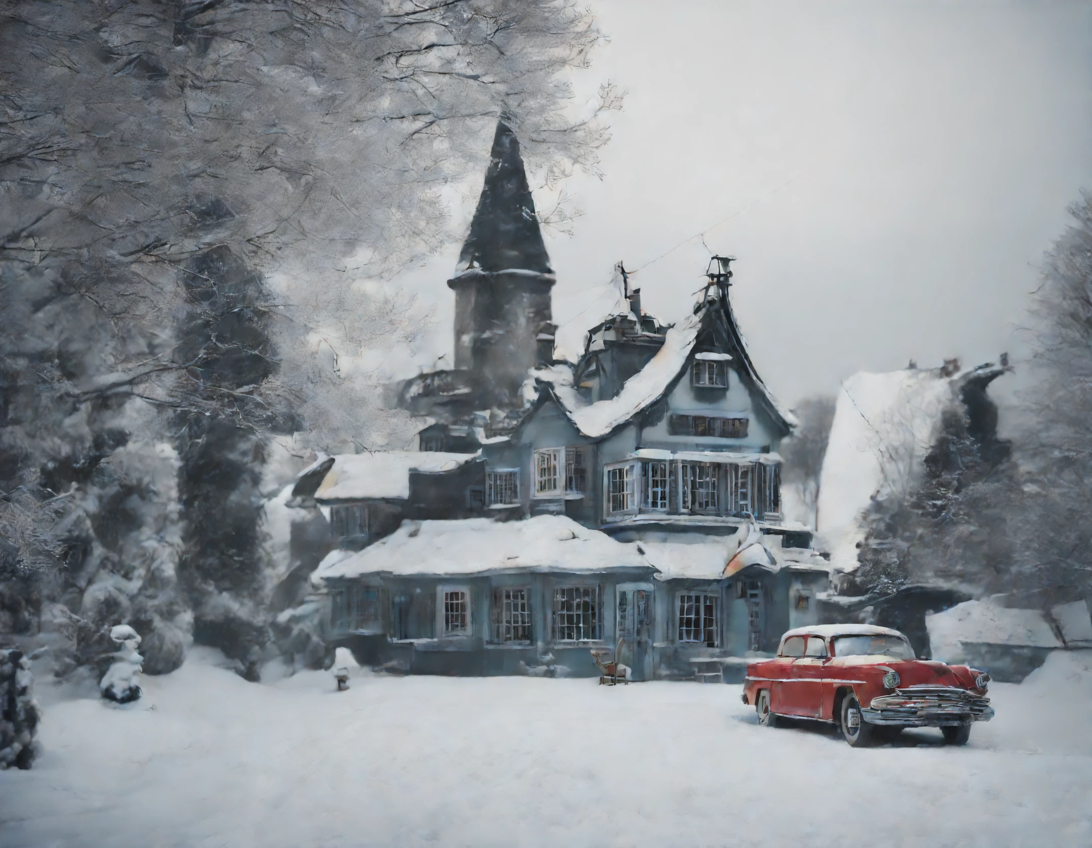 There is one snowy Wonderland with its own snowy Wonderland, in this country everything is made of snow - snow houses, snow machines, Snowmen live in this Snowy Wonderland, this Snowy Wonderland is very beautiful, festive and magical, show all the details of the wonderland, higly detailed, hight resolution, 电影灯光, cinematic shot, Film grain, Hi-Def, master operator's work