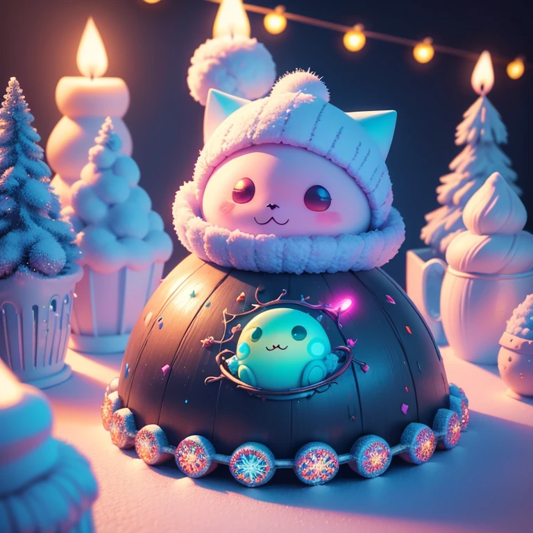 Winter wonderland and winter wonderland. in a pile of candle and candle canes, cute colorful, digital painting, cute detailed digital art, hyper colorful, neon coloring, cute digital art, beeple colors, colorful hd picure, beeple and jeremiah ketner, glowing lights! digital painting, cute 3 d render