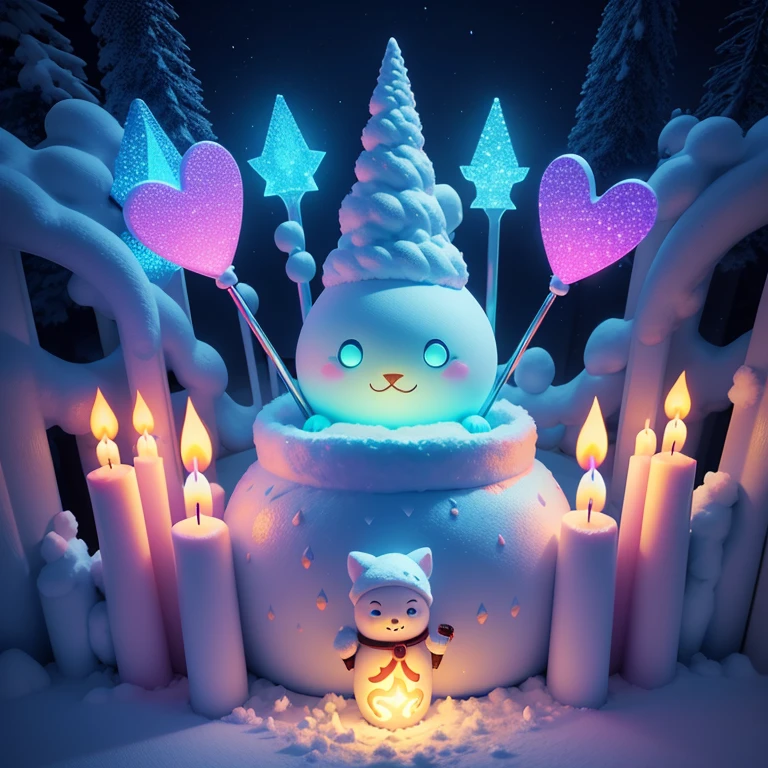 Winter wonderland and winter wonderland. in a pile of candle and candle canes, cute colorful, digital painting, cute detailed digital art, hyper colorful, neon coloring, cute digital art, beeple colors, colorful hd picure, beeple and jeremiah ketner, glowing lights! digital painting, cute 3 d render