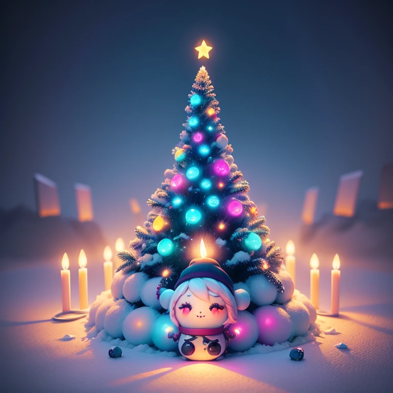 Winter wonderland and winter wonderland. in a pile of candle and candle canes, cute colorful, digital painting, cute detailed digital art, hyper colorful, neon coloring, cute digital art, beeple colors, colorful hd picure, beeple and jeremiah ketner, glowing lights! digital painting, cute 3 d render