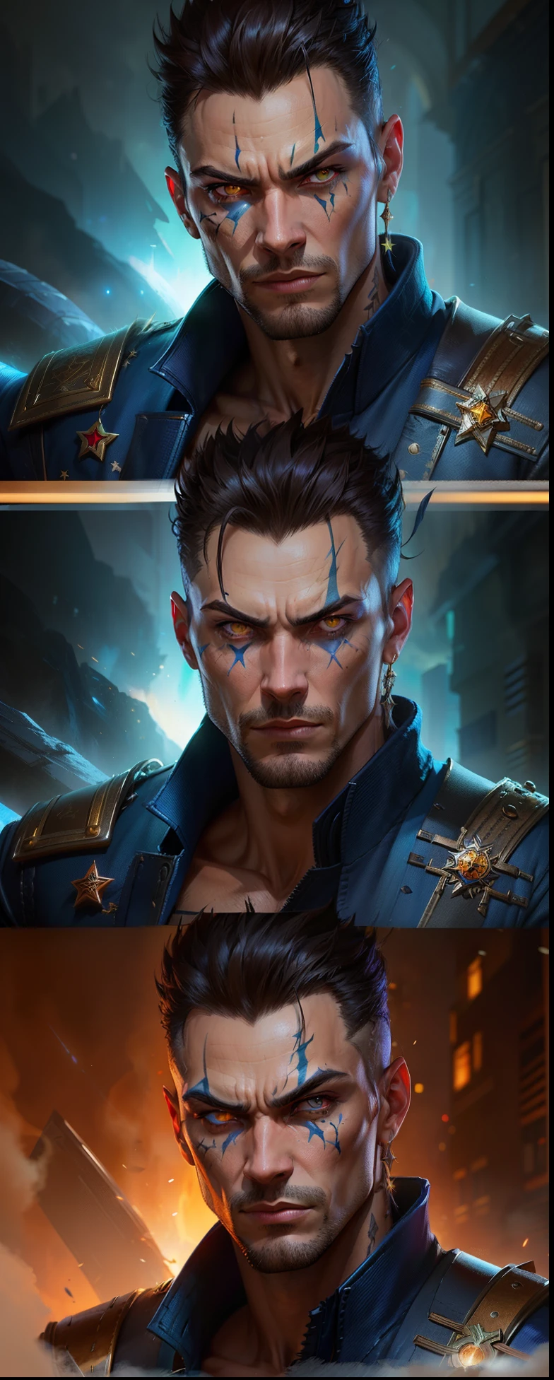 man with a sword in his hand and a star in the background, raziel irl, epic portrait of menacing, avatar image, graves, artgerm and genzoman, the allfather, epic portrait, Epic character portrait, . dramatic lighting, Epic sci-fi character art, style of raymond swanland, Starfinder Character