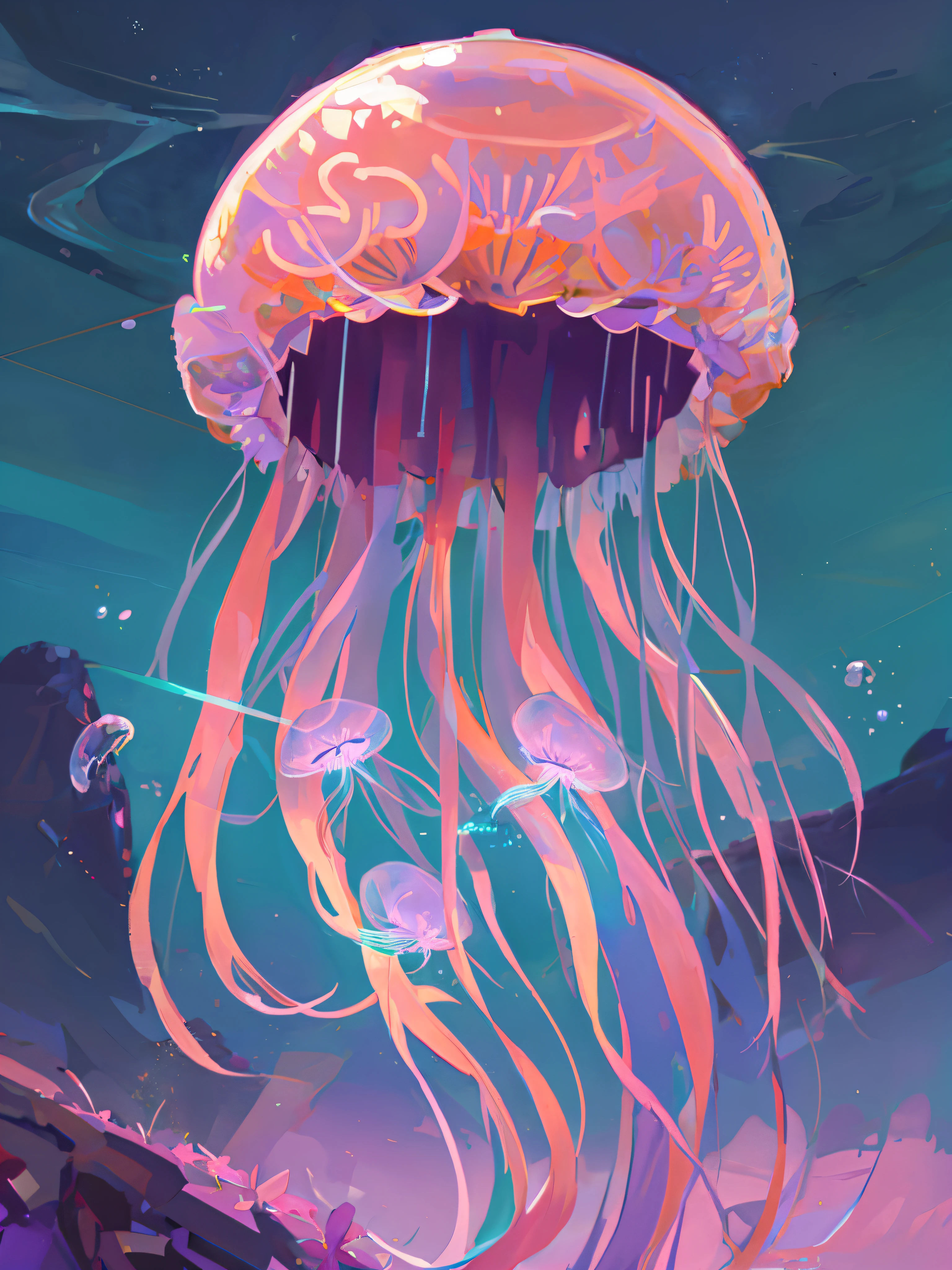 there is a jellyfish floating in the water with a purple background, cyberpunk jellyfish, jellyfish element, jellyfish, Medusa, Bright Jellyfish, mar como geleia, Dance of the jellyfish, Jellyfish pheonix, jellyfish god, snappy, Phoenix Jellyfish, Sacerdotisa Medusa, neon jellyfish, Burger mixes jellyfish, Phoenix Jellyfish, Space jellyfish, geleia, Jen Bartel, brilho de geleia