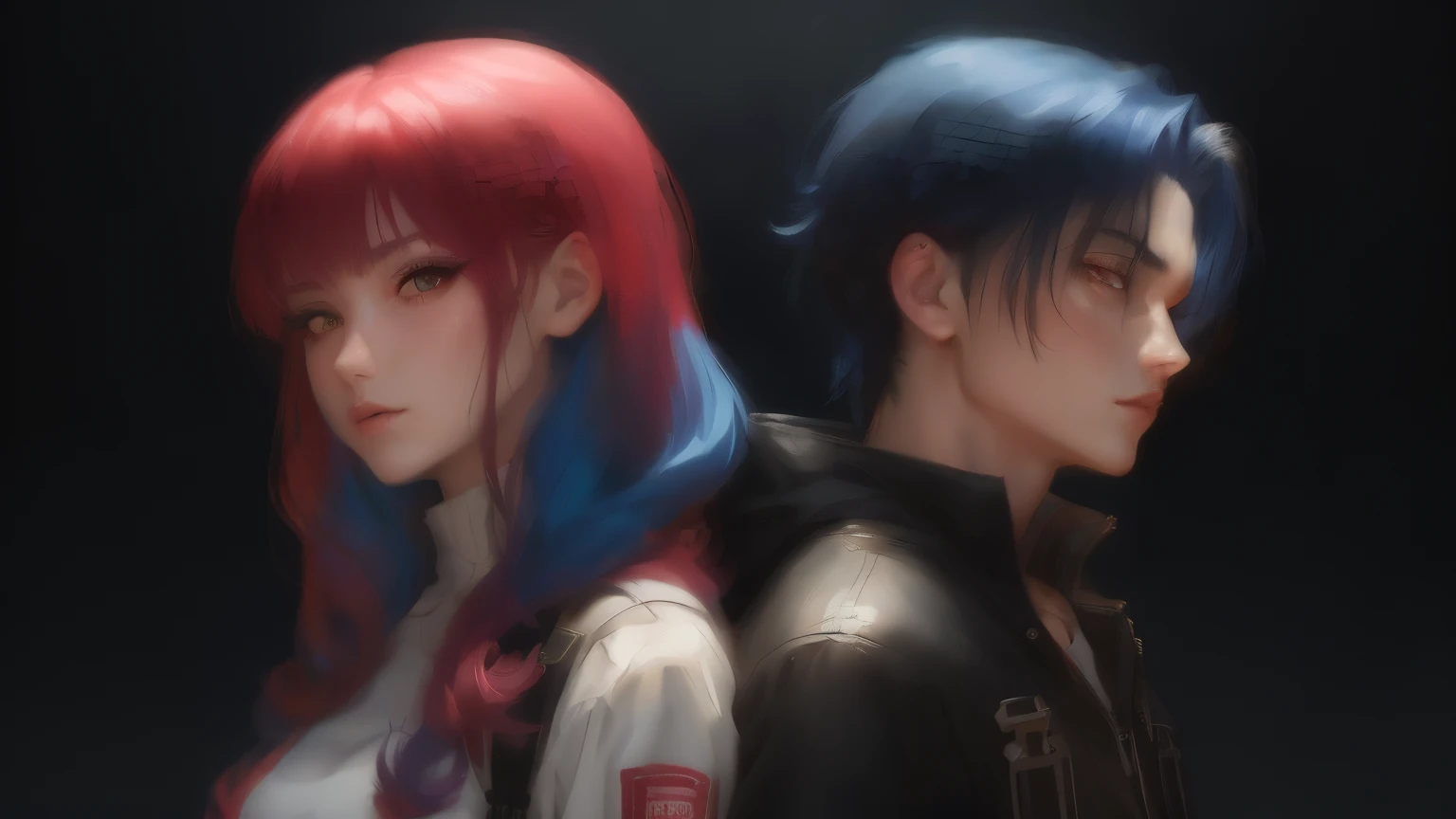 top-quality,jaket,brack,a gorgeous,king,queen,opposite,Two people,Blue-haired,Red-haired