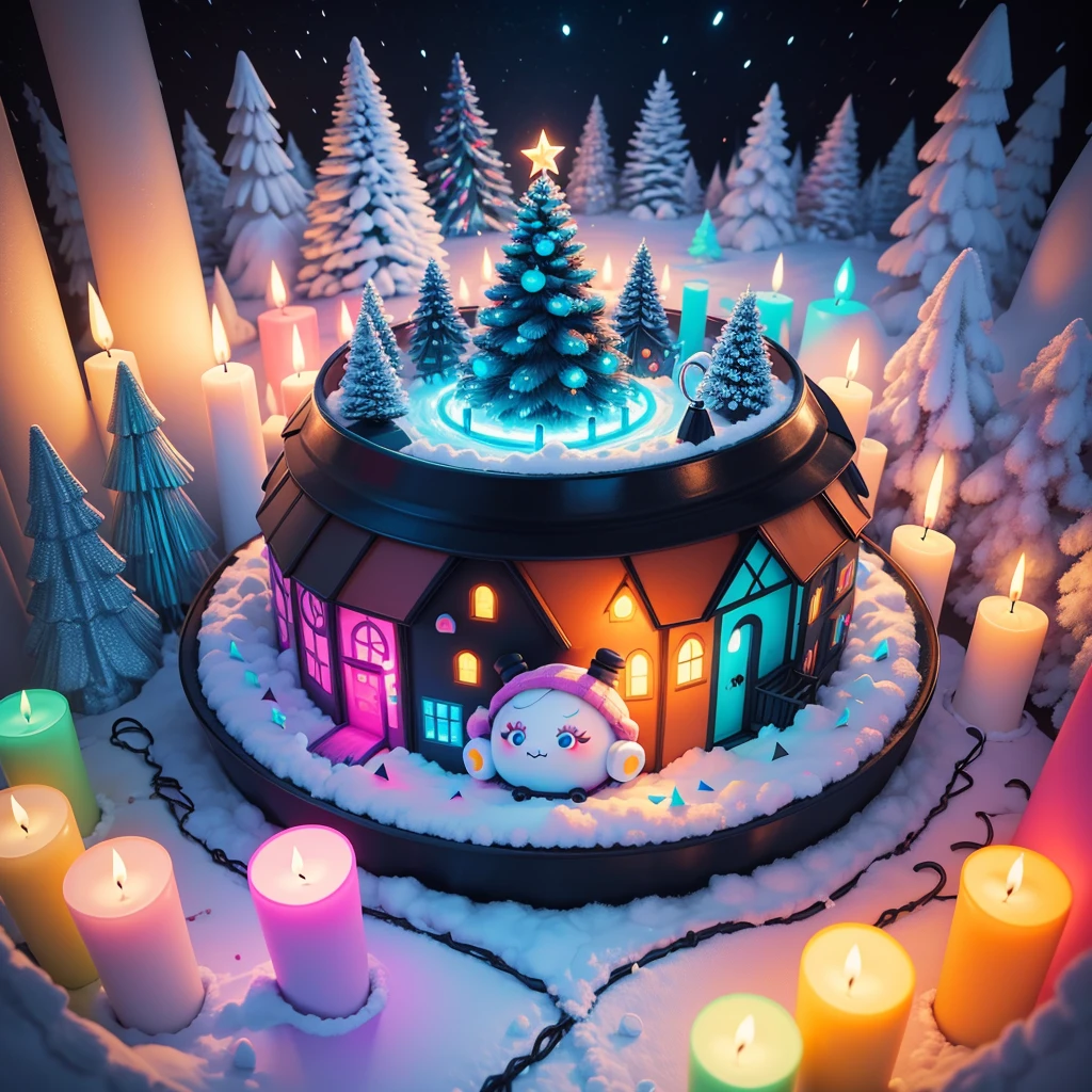 Winter wonderland and winter wonderland. in a pile of candle and candle canes, cute colorful, digital painting, cute detailed digital art, hyper colorful, neon coloring, cute digital art, beeple colors, colorful hd picure, beeple and jeremiah ketner, glowing lights! digital painting, cute 3 d render