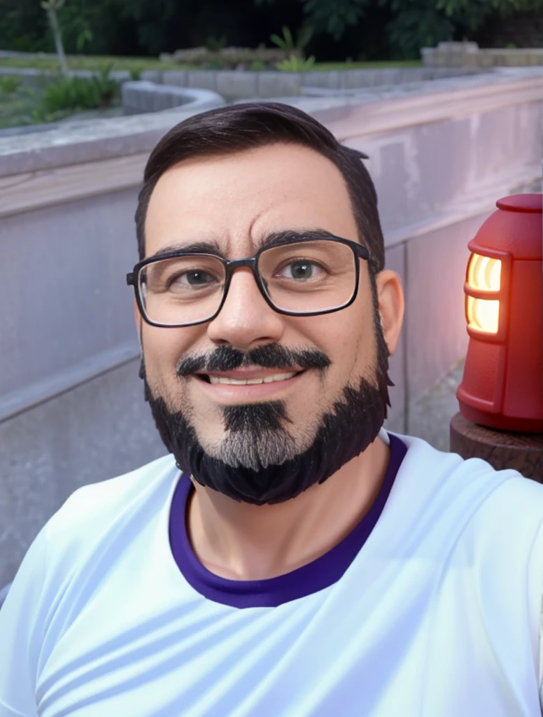 Um velho  parado na frente, illuminated by the light of a lamp